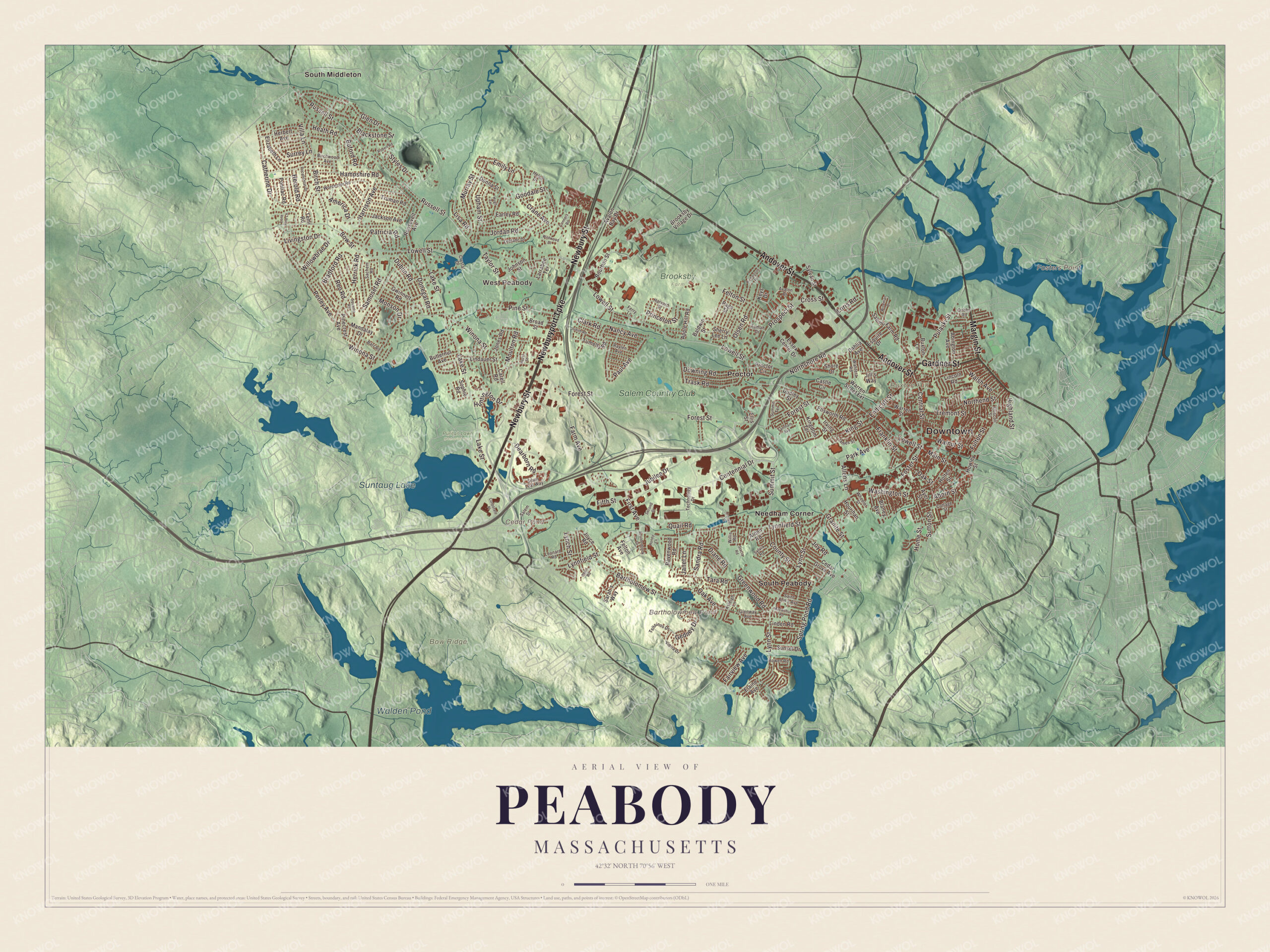 Protected watermarked complete map of Peabody, Massachusetts
