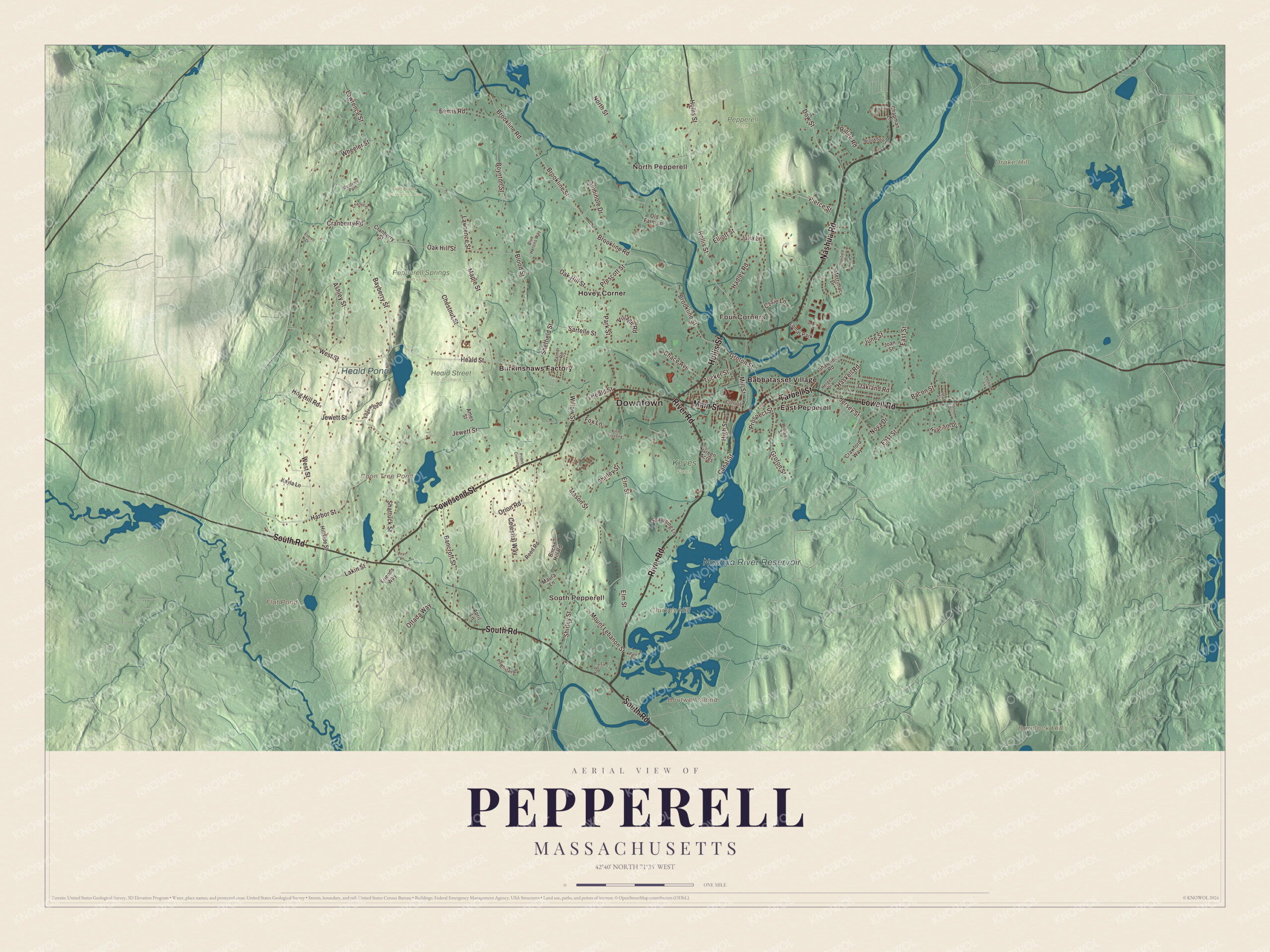 Protected watermarked complete map of Pepperell, Massachusetts