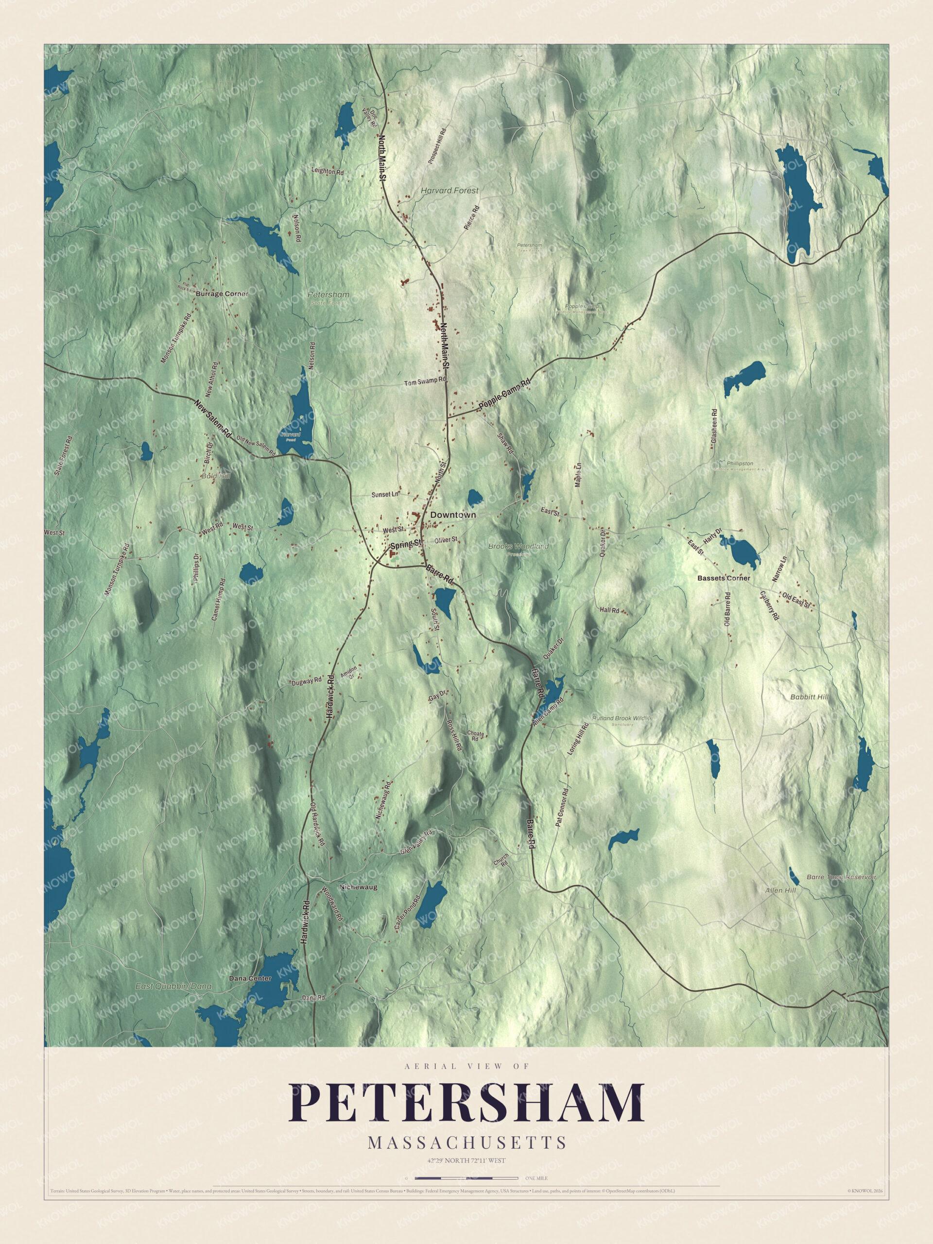 Protected watermarked complete map of Petersham, Massachusetts