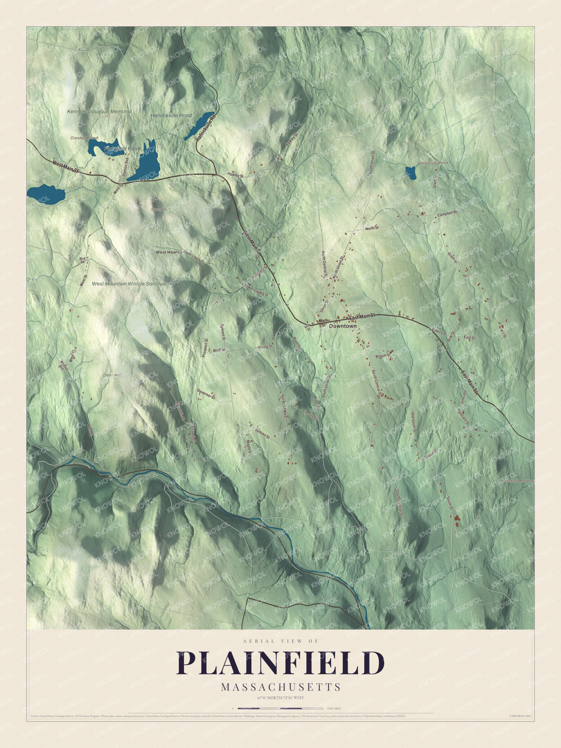 Protected watermarked complete map of Plainfield, Massachusetts