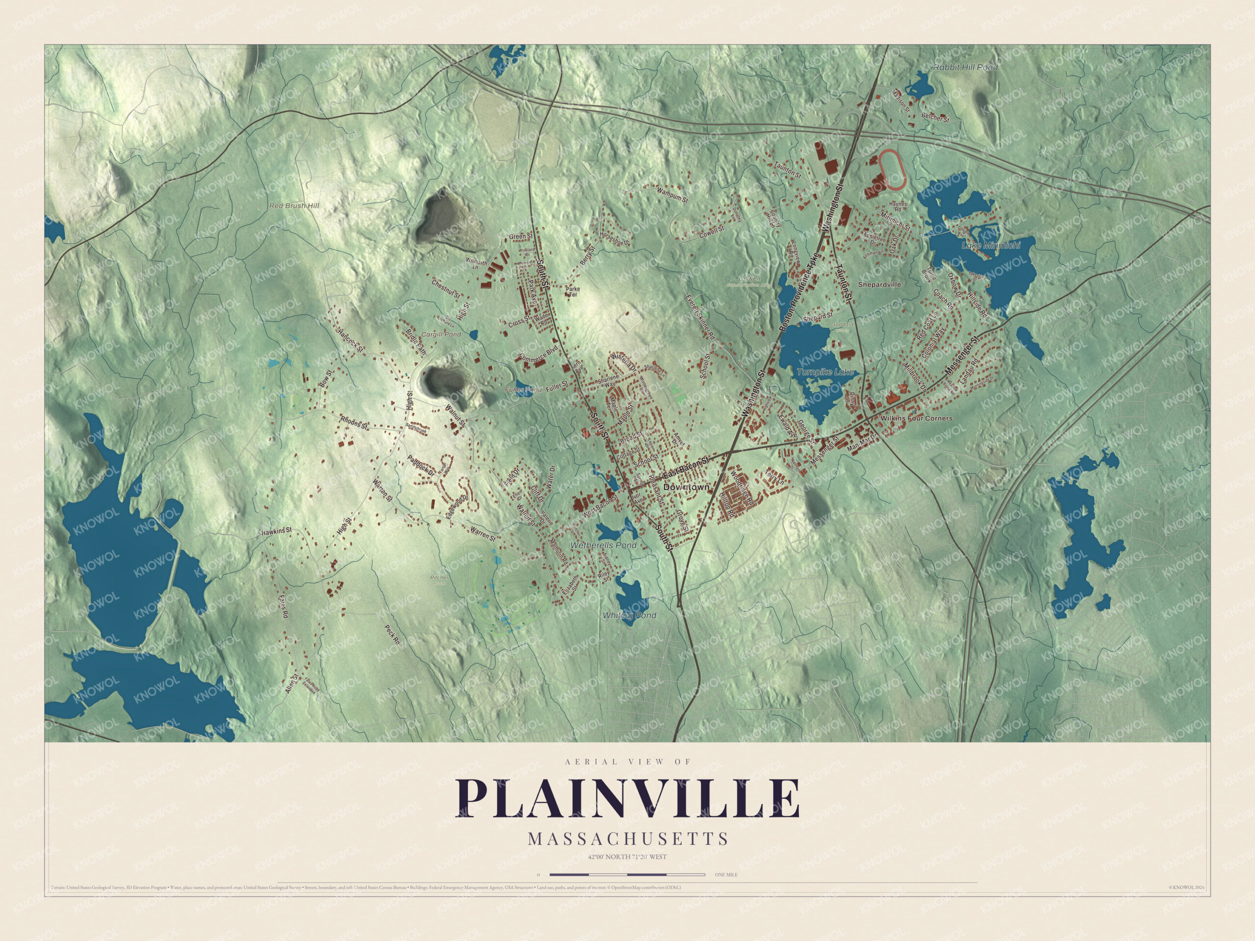 Protected watermarked complete map of Plainville, Massachusetts