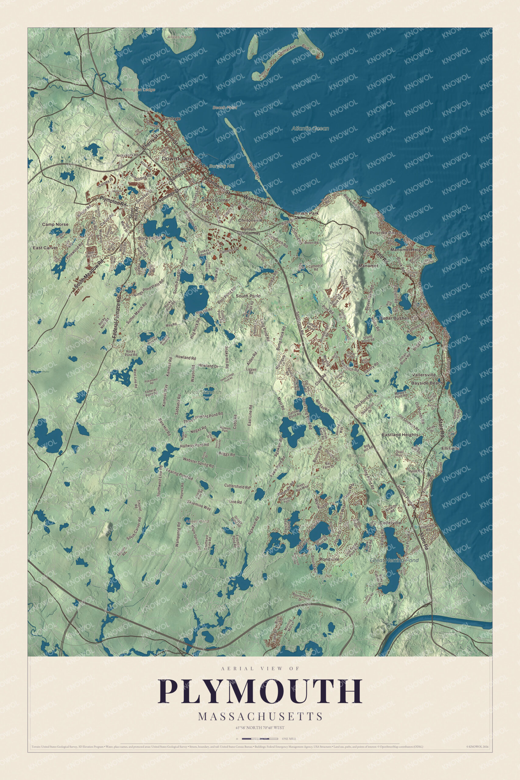 Protected watermarked complete map of Plymouth, Massachusetts