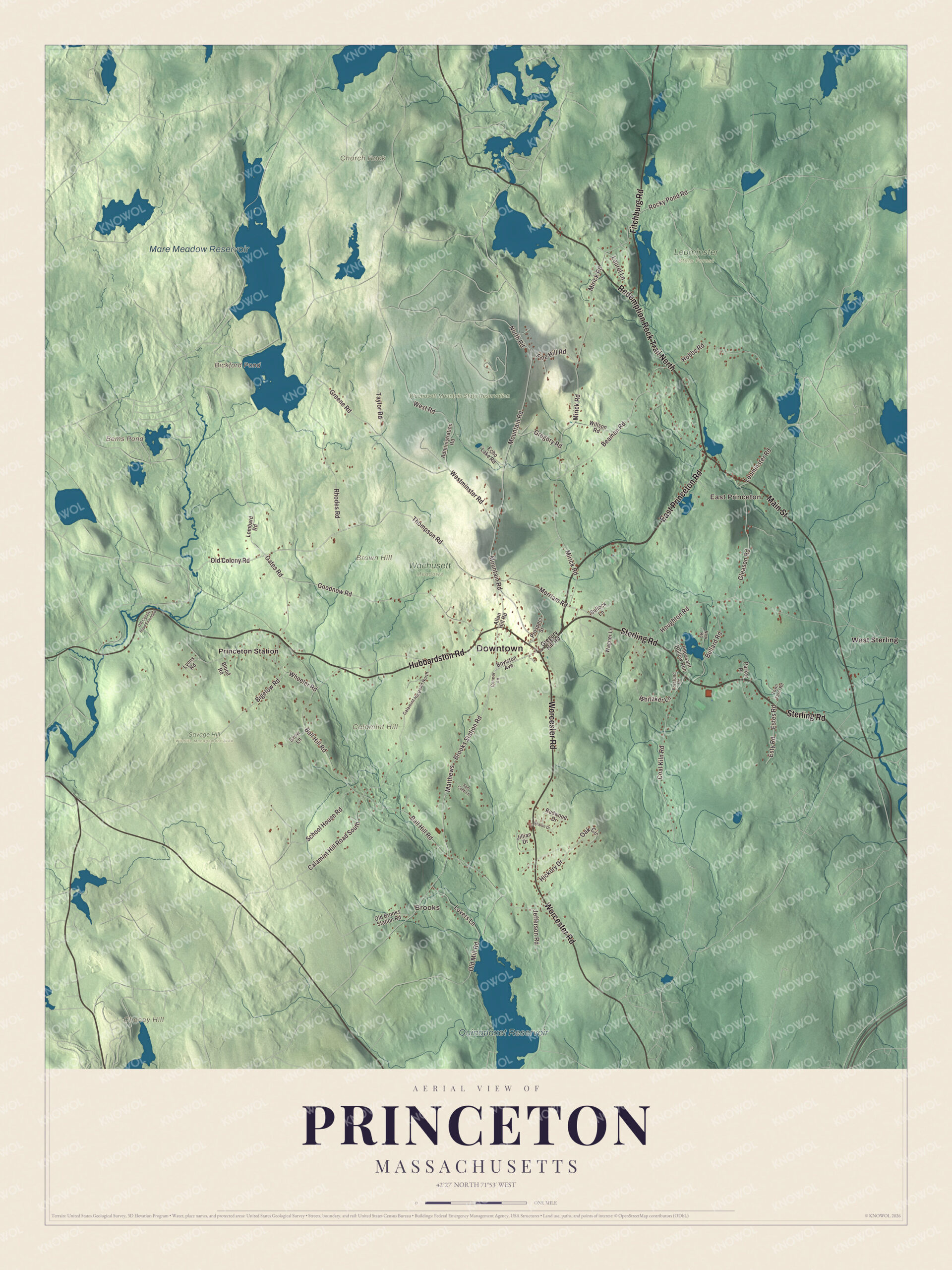 Protected watermarked complete map of Princeton, Massachusetts