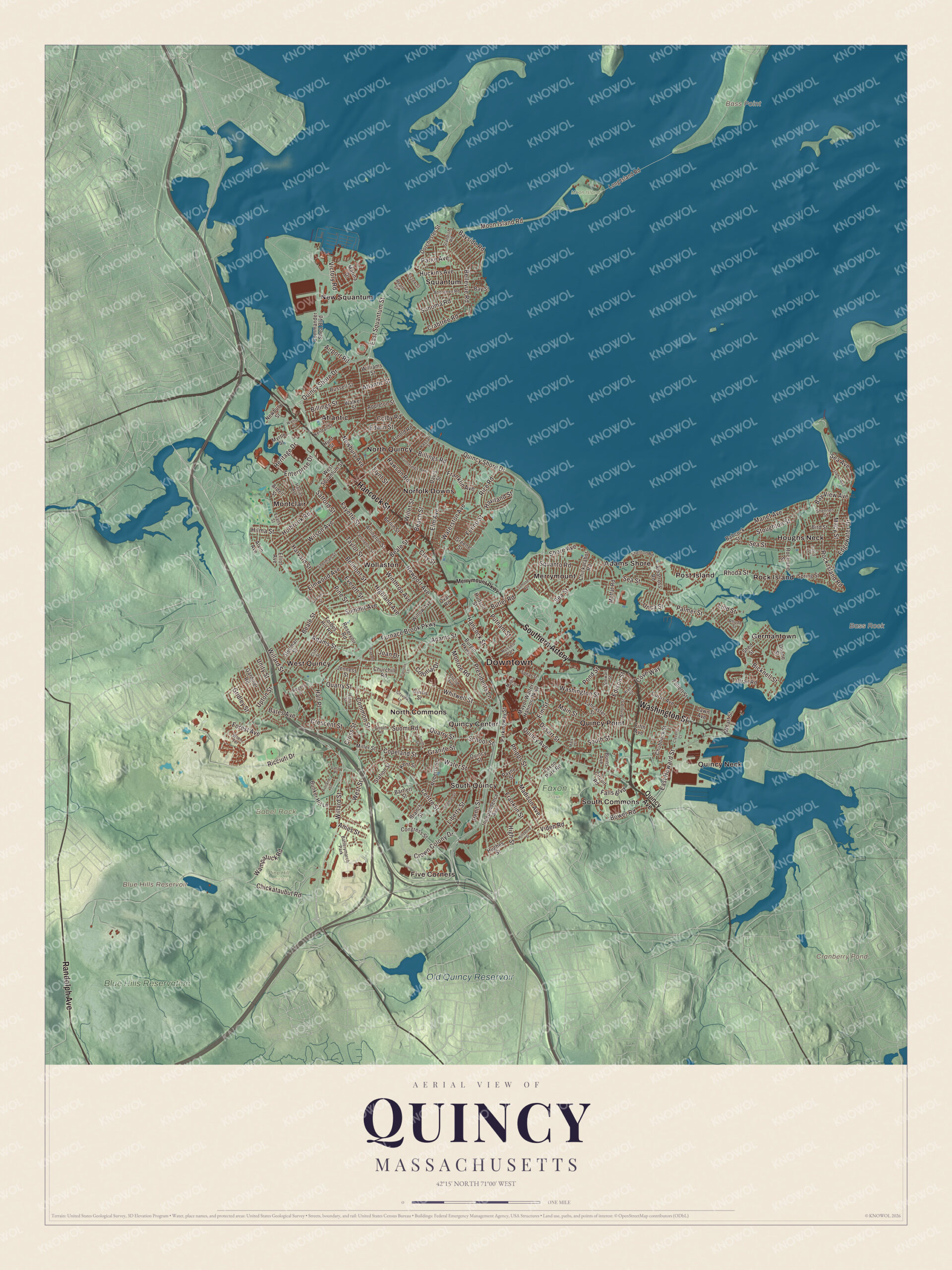 Protected watermarked complete map of Quincy, Massachusetts