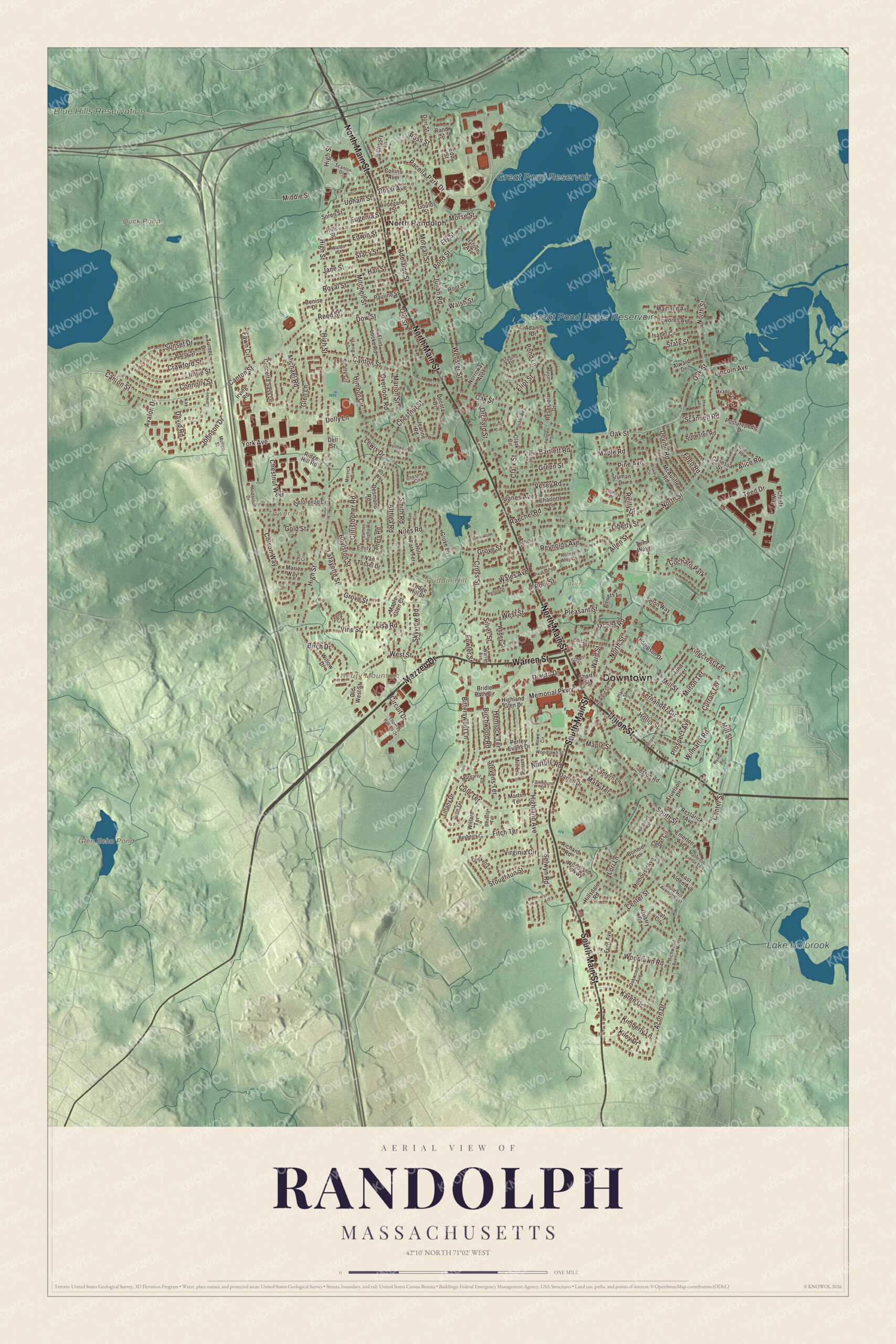 Protected watermarked complete map of Randolph, Massachusetts