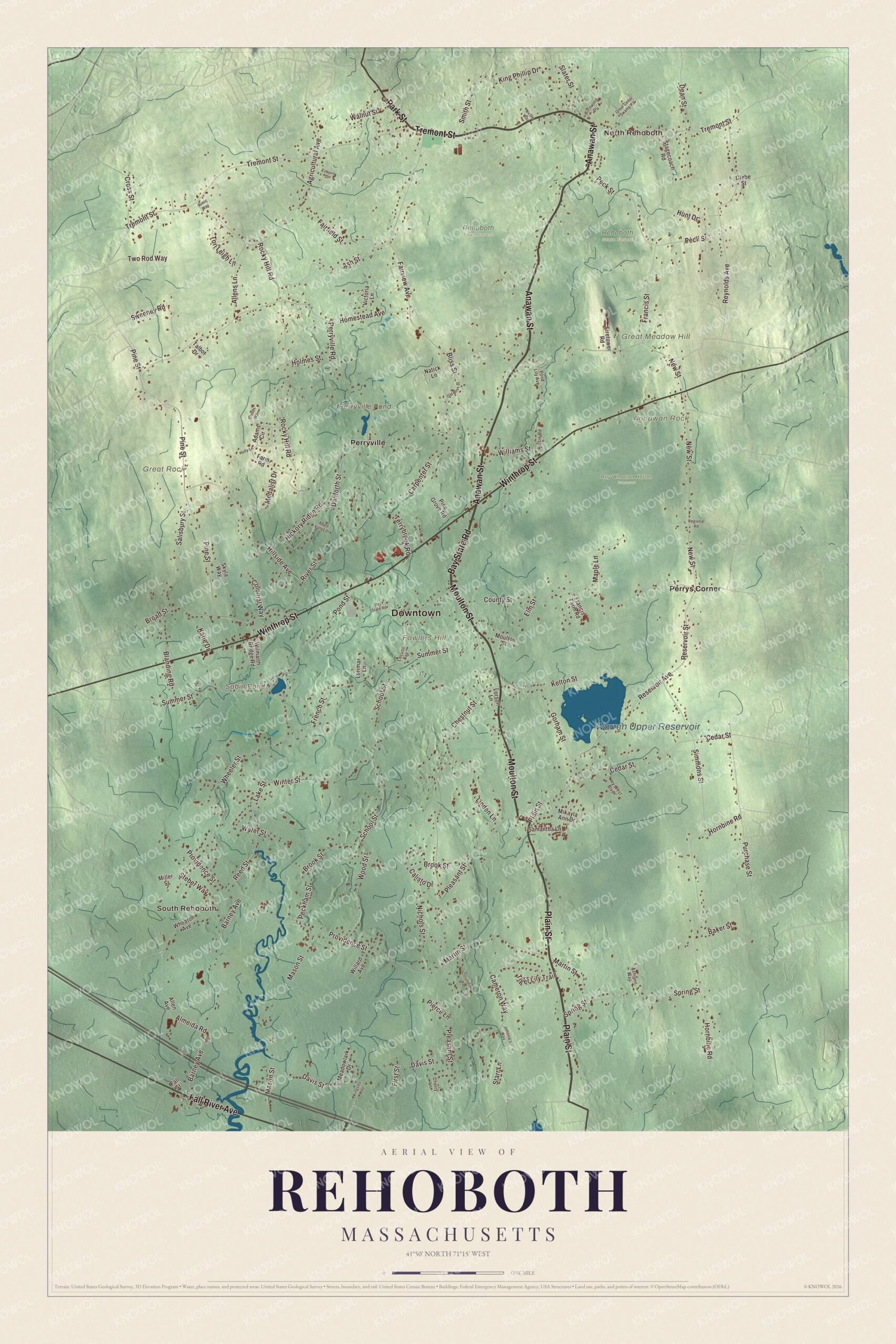 Protected watermarked complete map of Rehoboth, Massachusetts