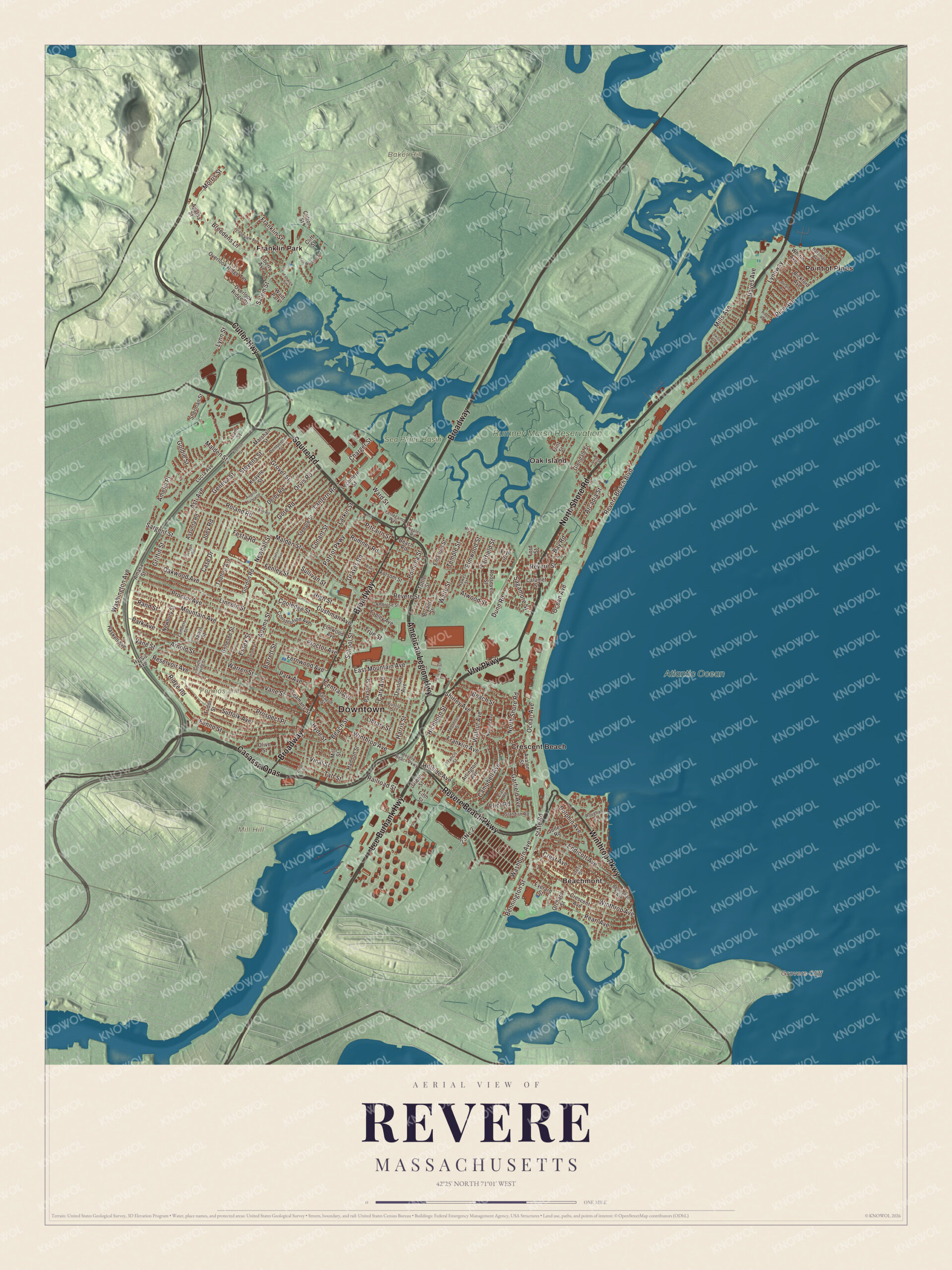 Protected watermarked complete map of Revere, Massachusetts