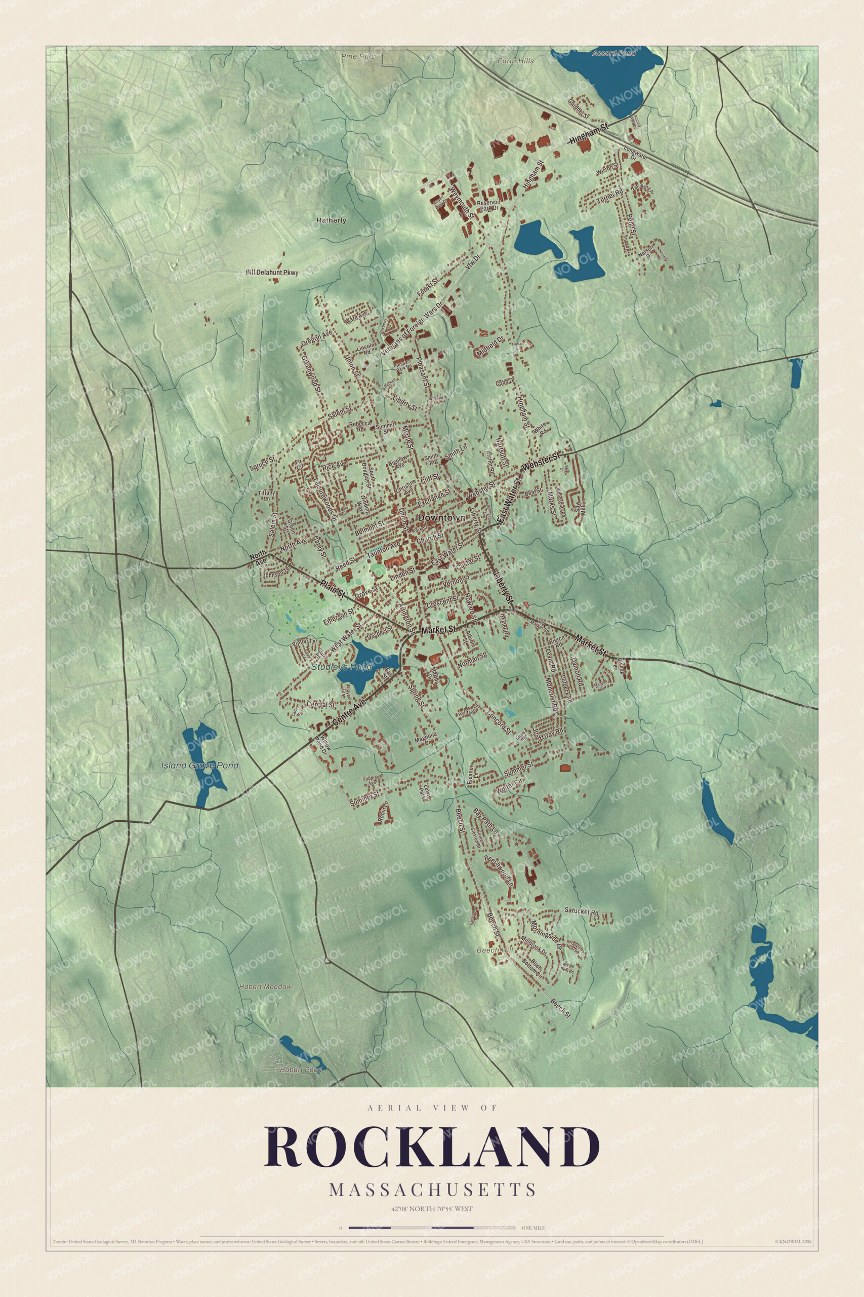 Protected watermarked complete map of Rockland, Massachusetts