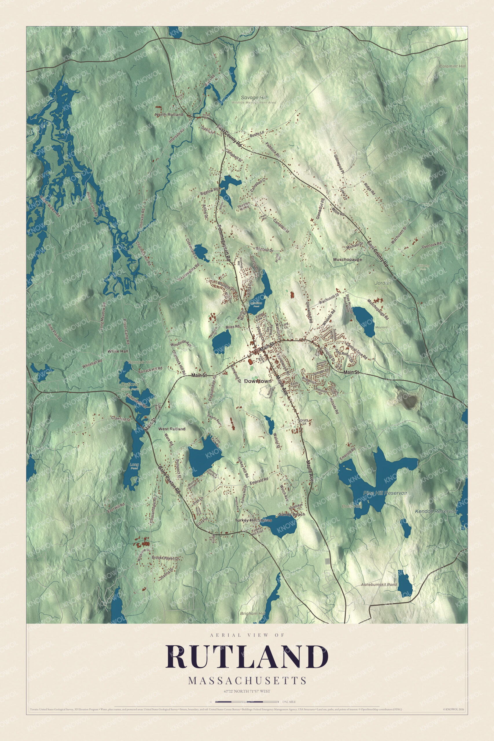Protected watermarked complete map of Rutland, Massachusetts