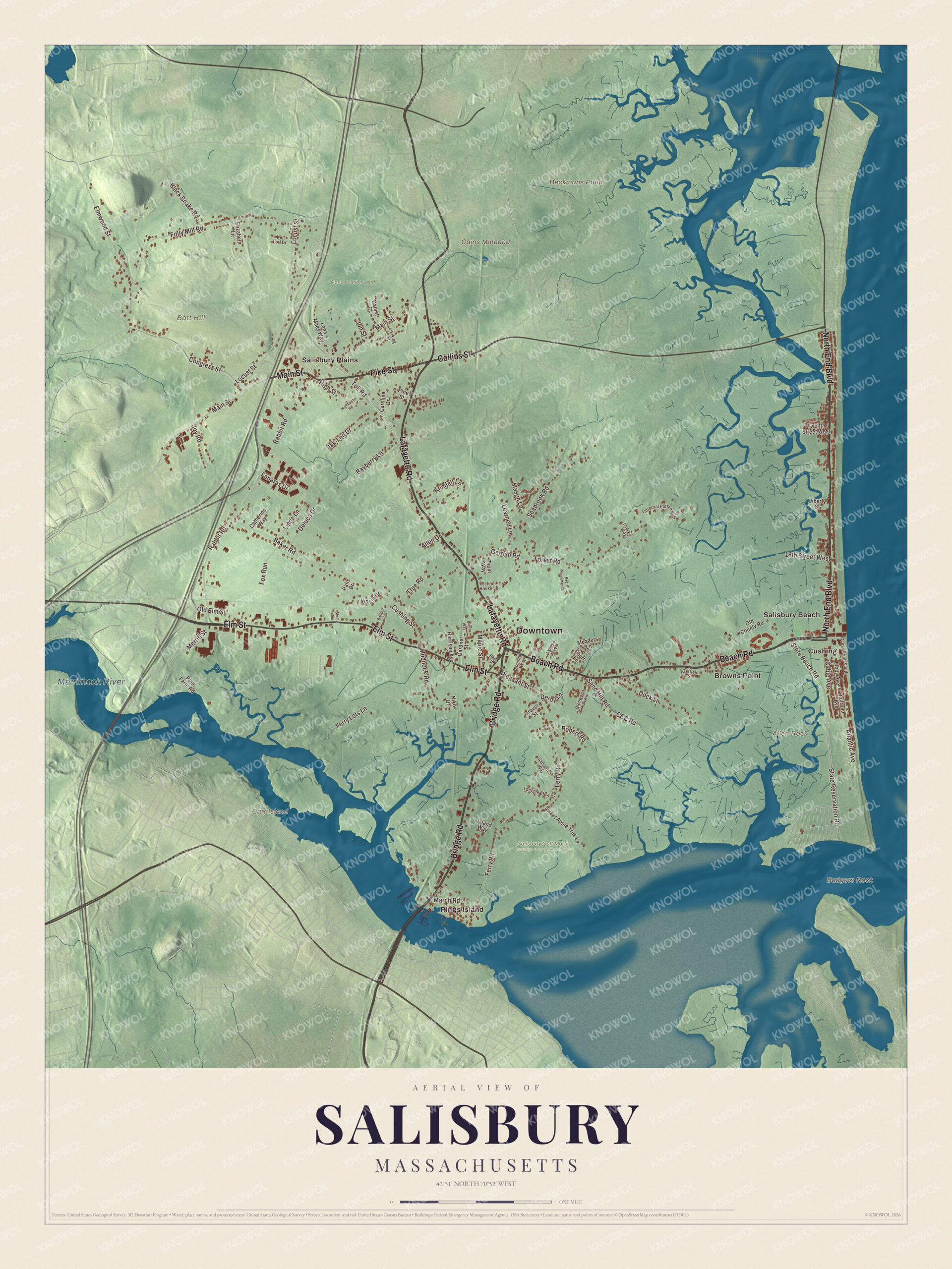 Protected watermarked complete map of Salisbury, Massachusetts