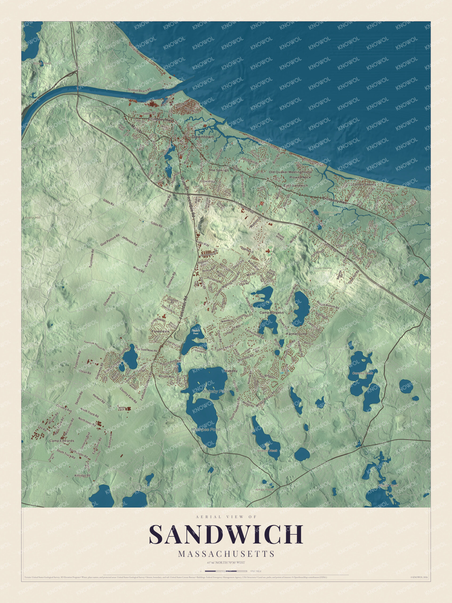 Protected watermarked complete map of Sandwich, Massachusetts