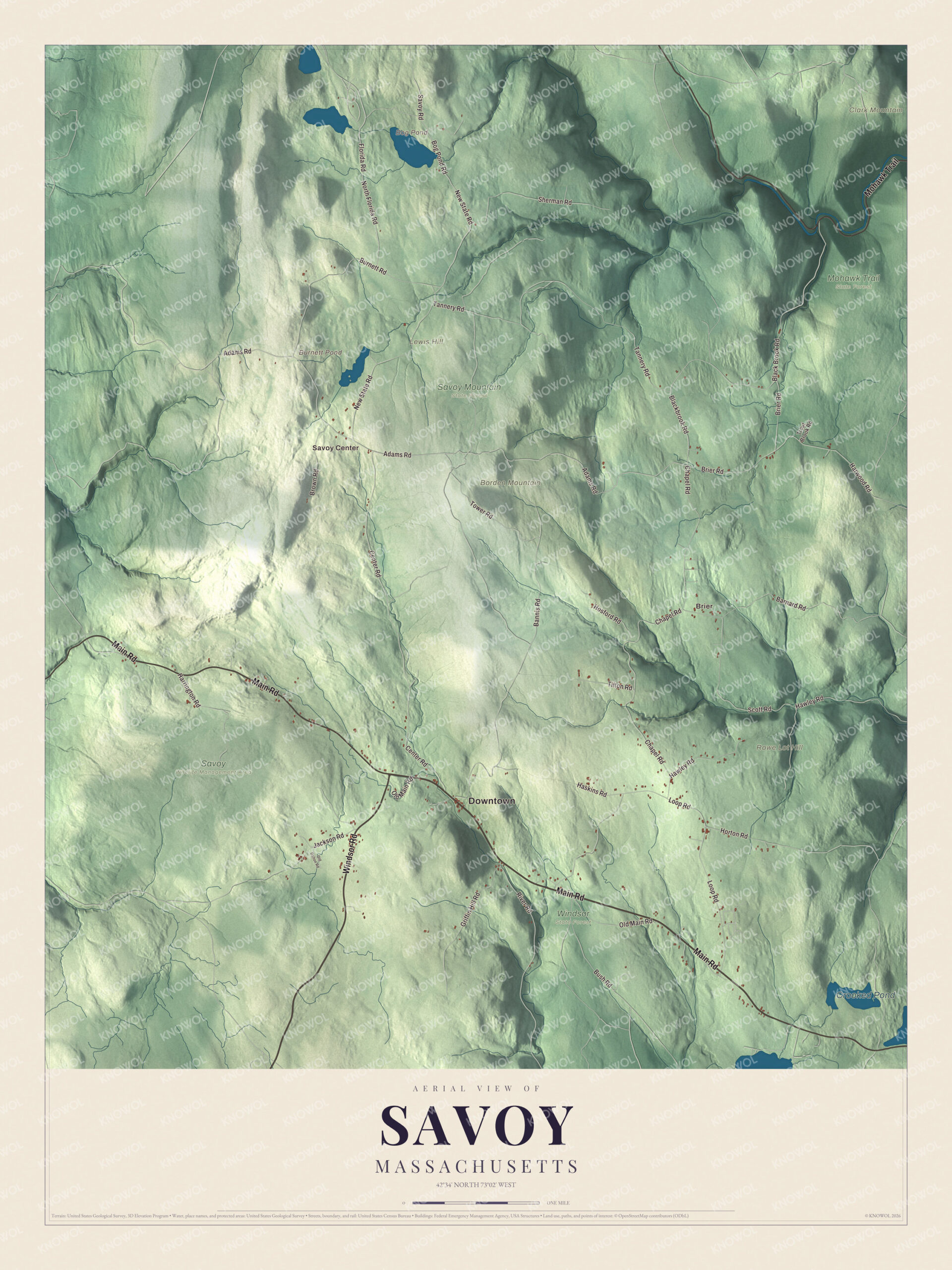 Protected watermarked complete map of Savoy, Massachusetts