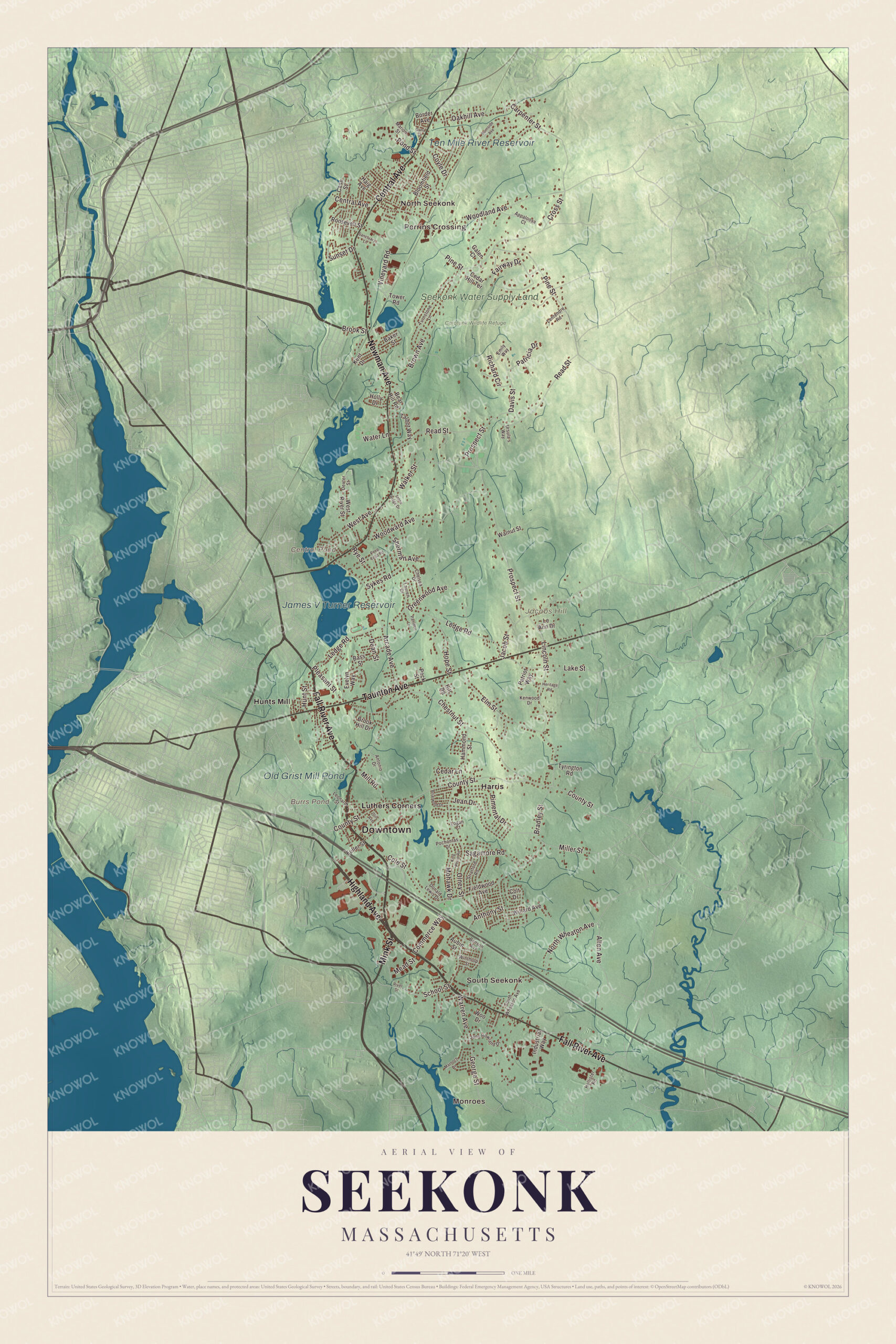 Protected watermarked complete map of Seekonk, Massachusetts