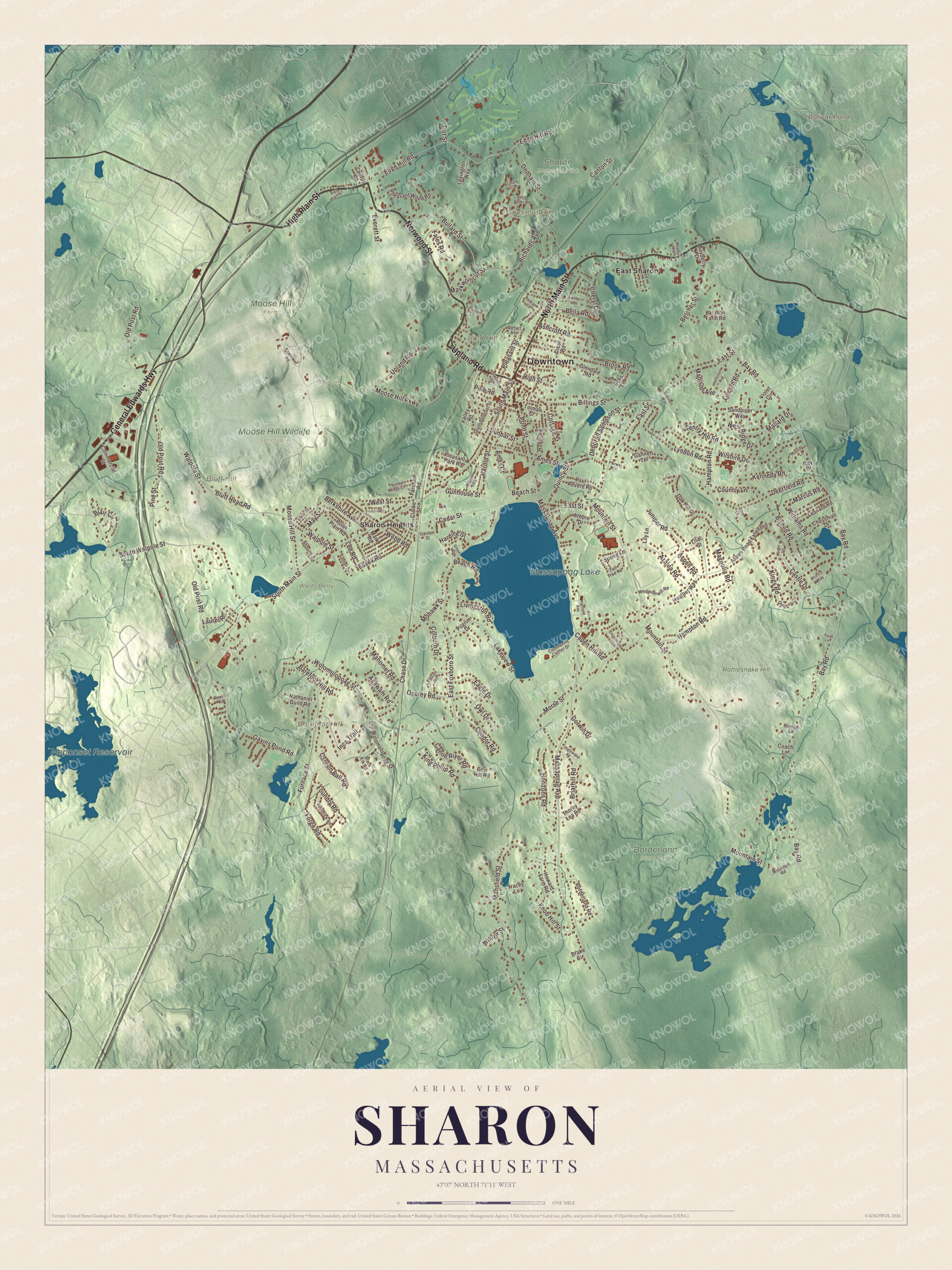 Protected watermarked complete map of Sharon, Massachusetts