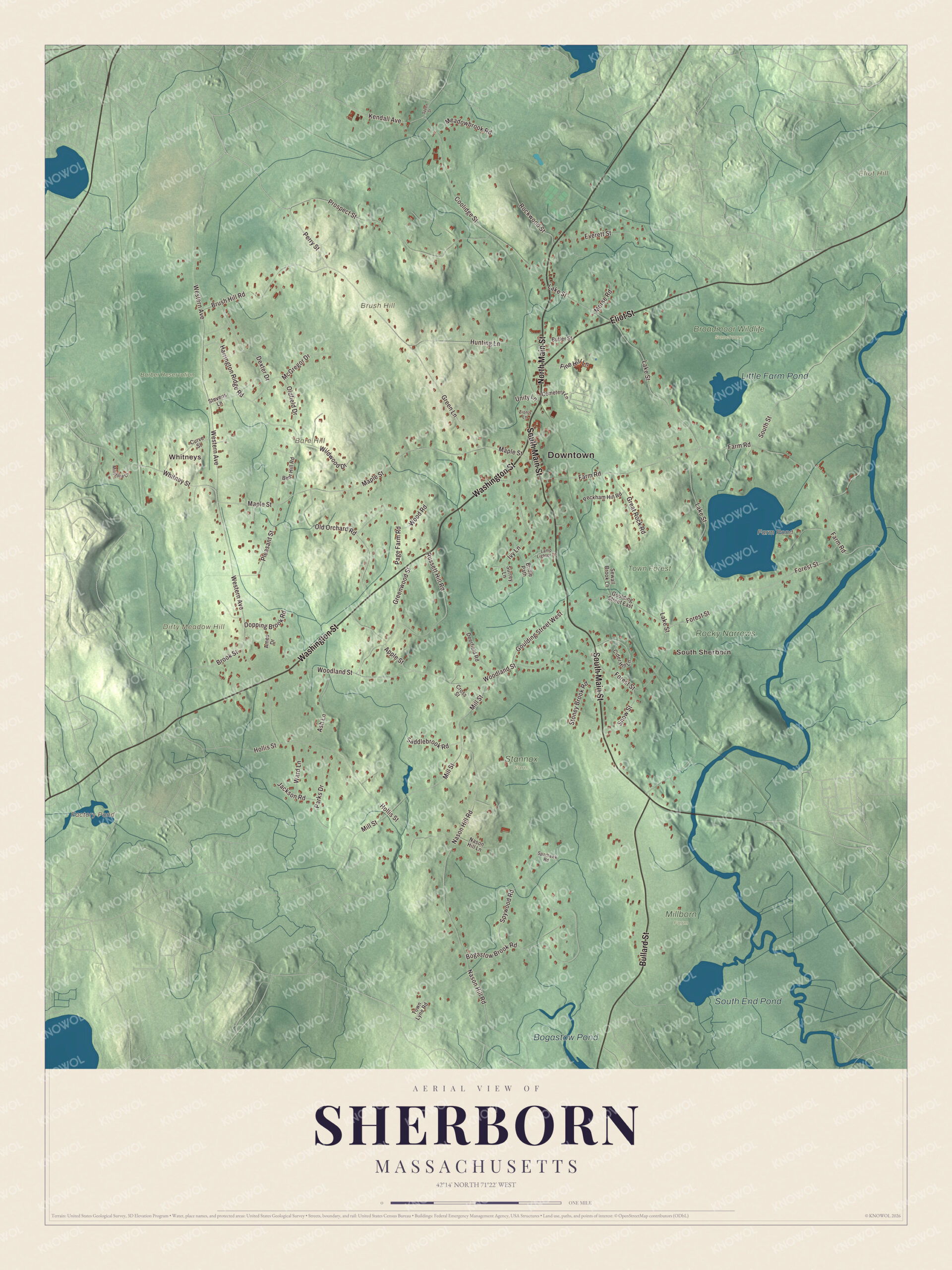 Protected watermarked complete map of Sherborn, Massachusetts