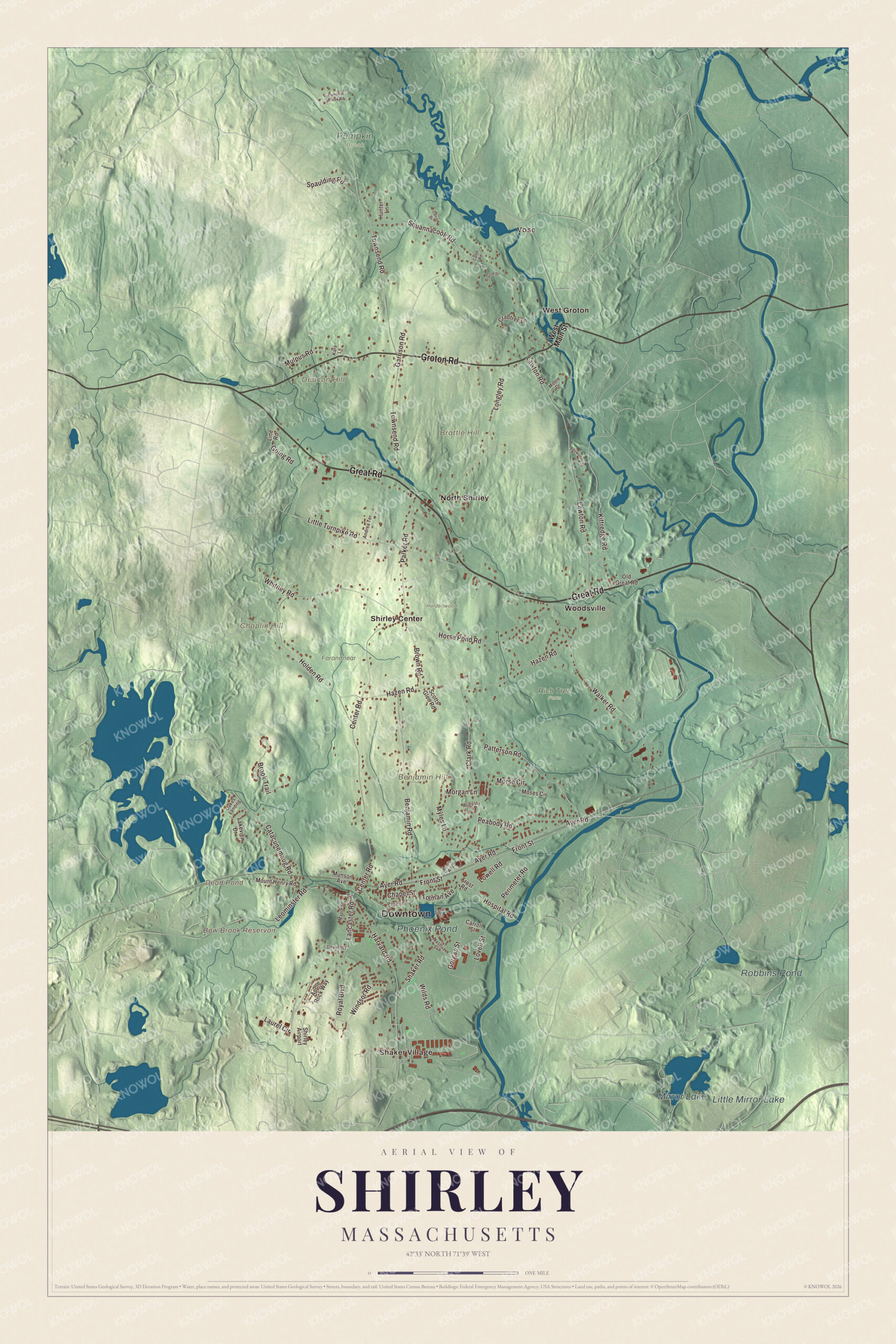 Protected watermarked complete map of Shirley, Massachusetts