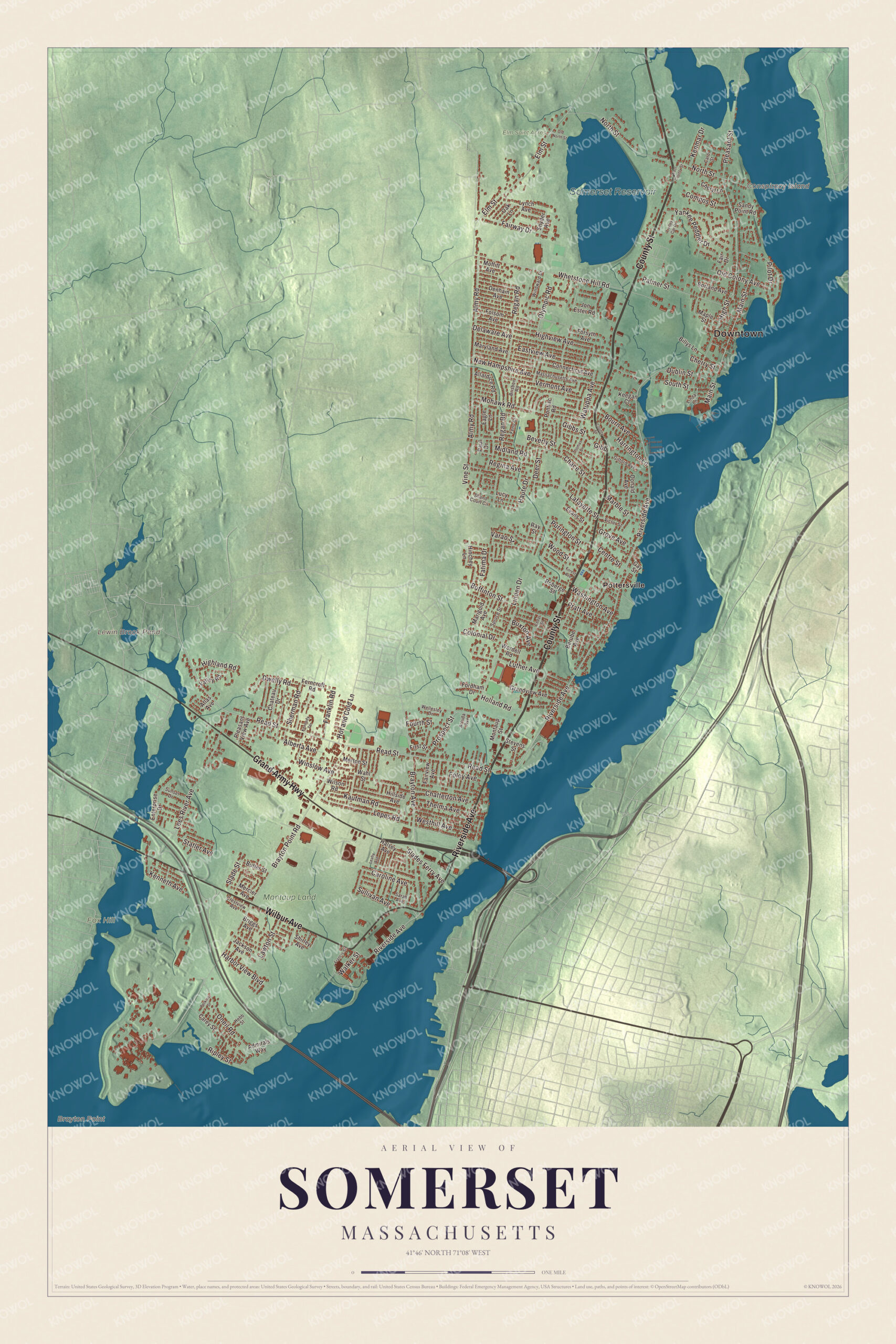 Protected watermarked complete map of Somerset, Massachusetts