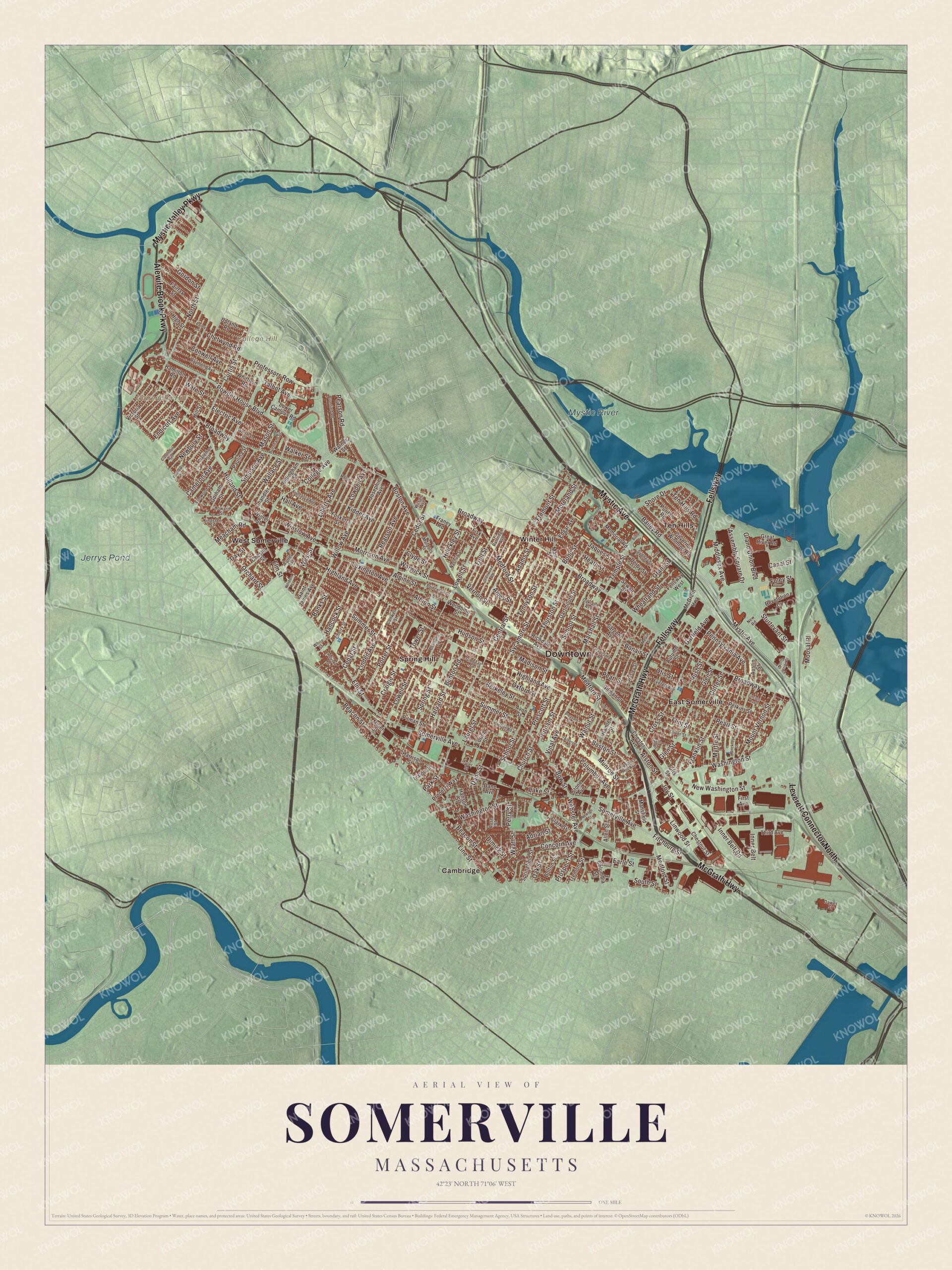 Protected watermarked complete map of Somerville, Massachusetts