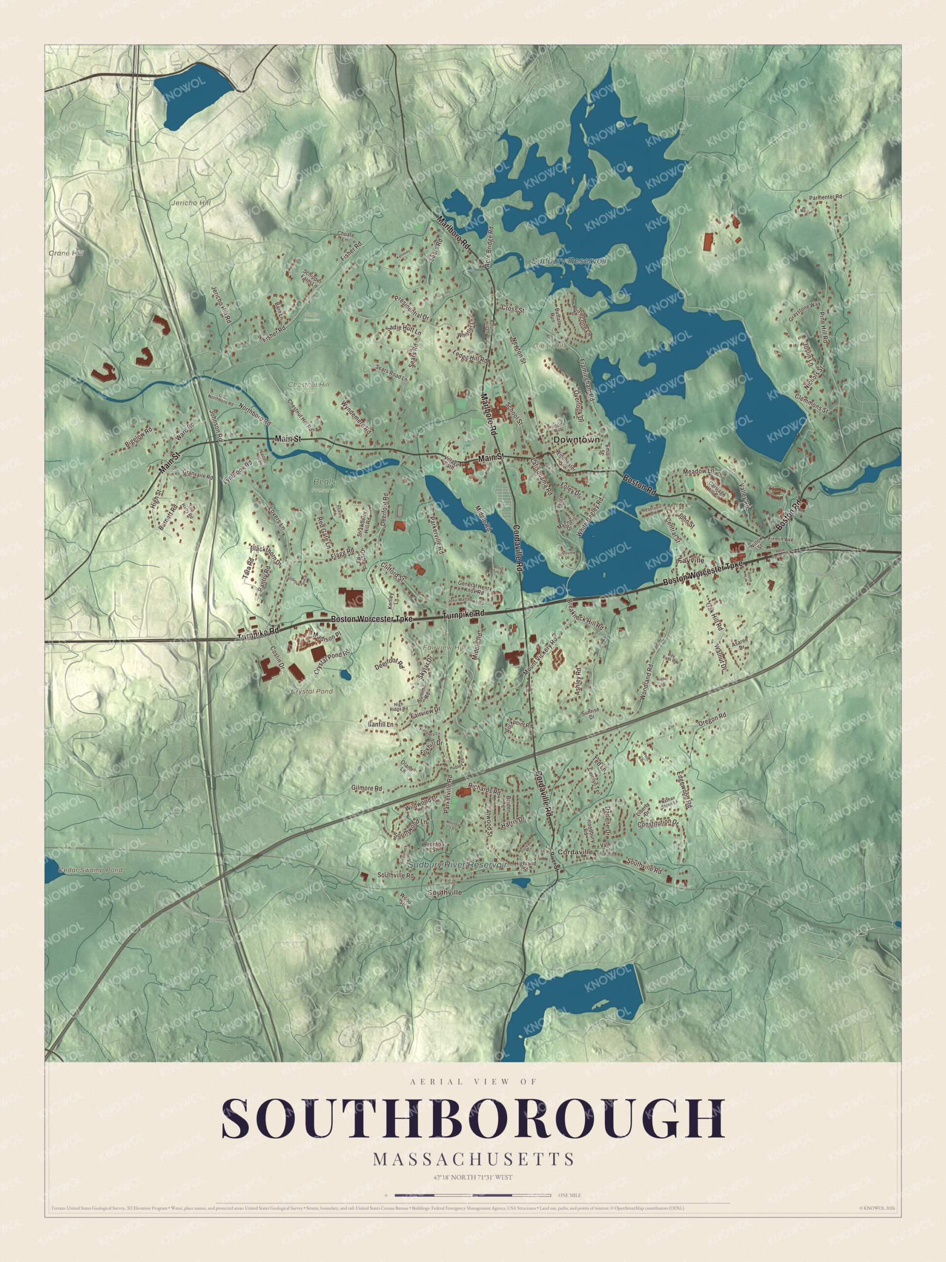 Protected watermarked complete map of Southborough, Massachusetts