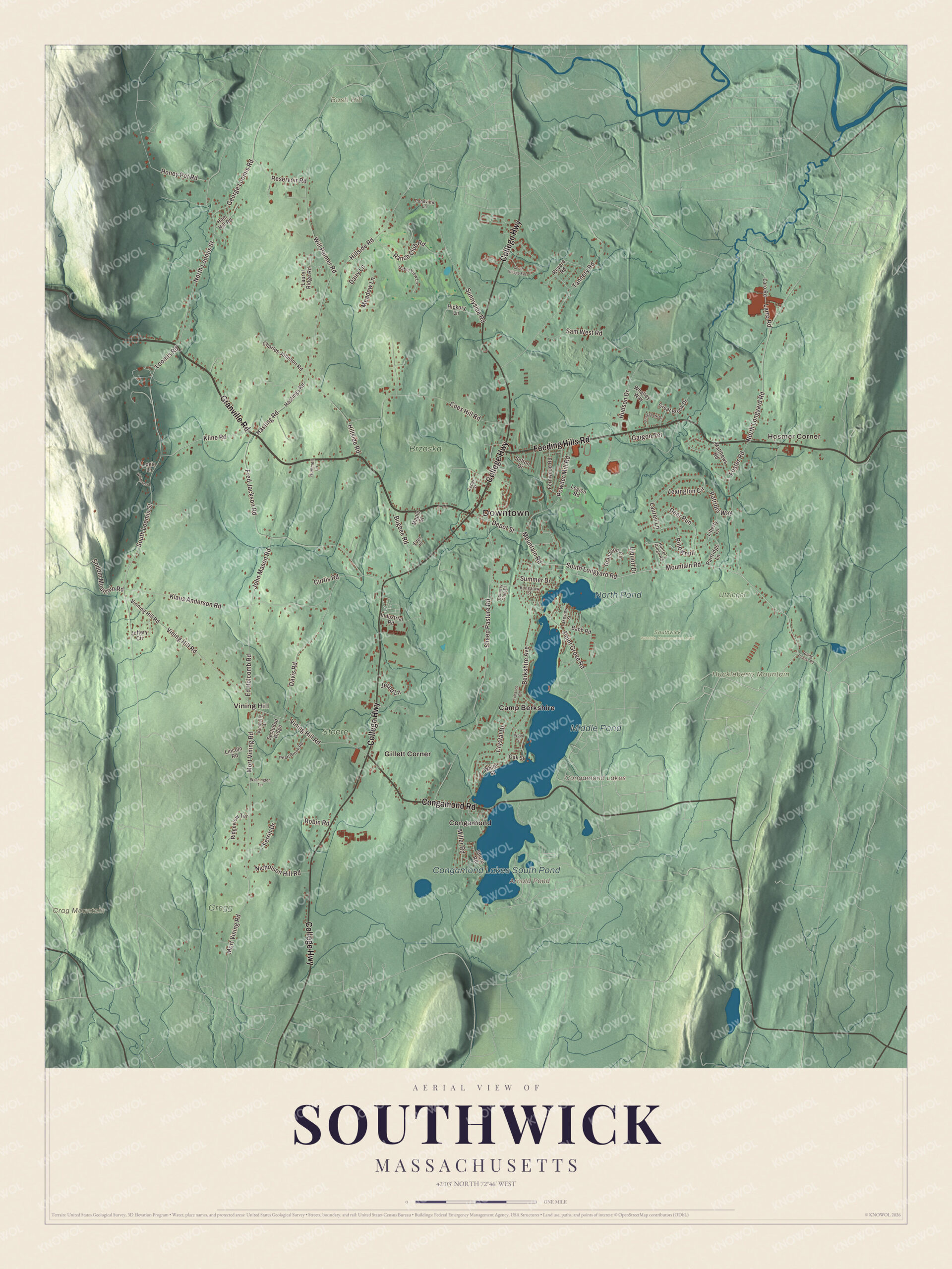 Protected watermarked complete map of Southwick, Massachusetts