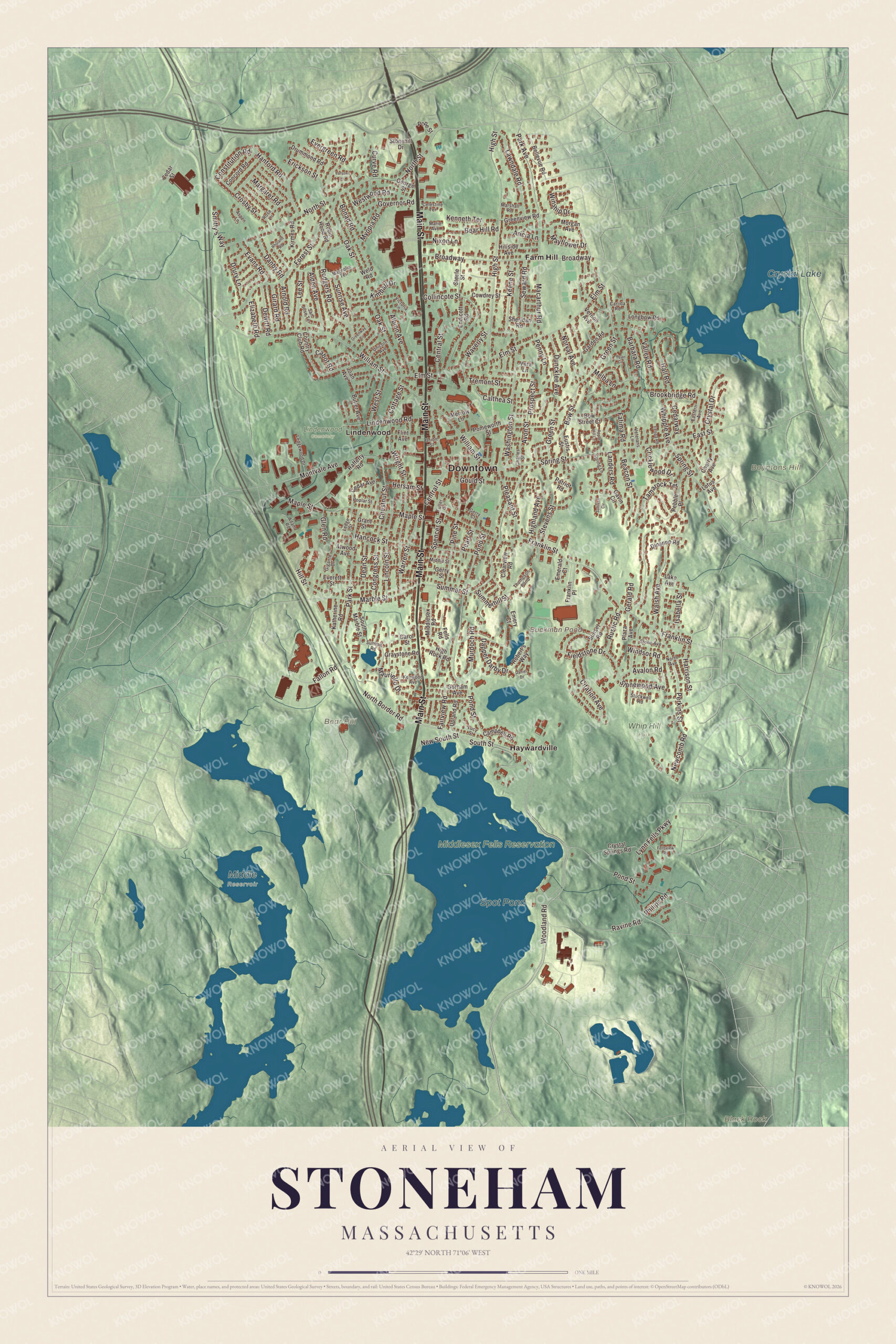 Protected watermarked complete map of Stoneham, Massachusetts