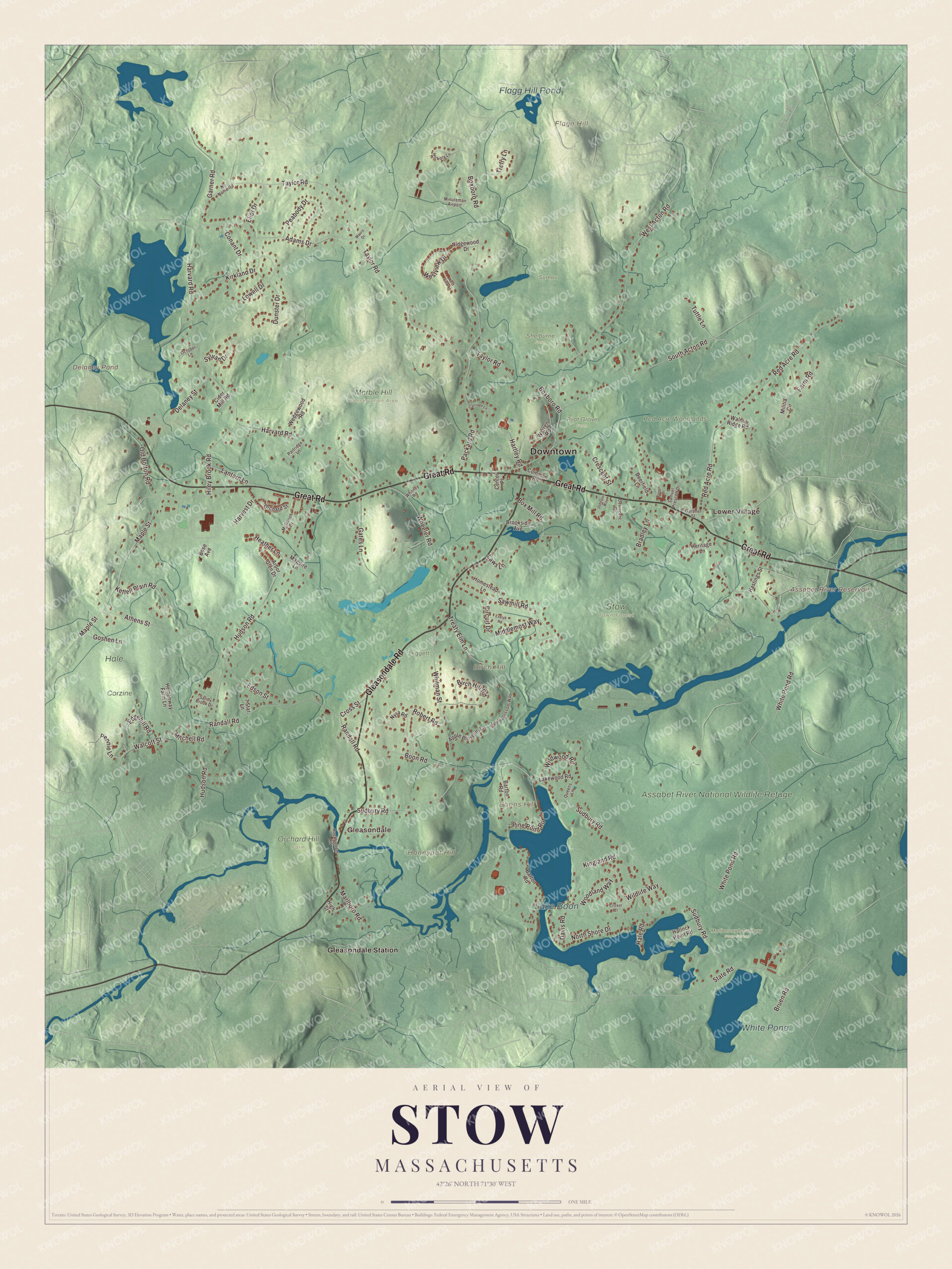 Protected watermarked complete map of Stow, Massachusetts