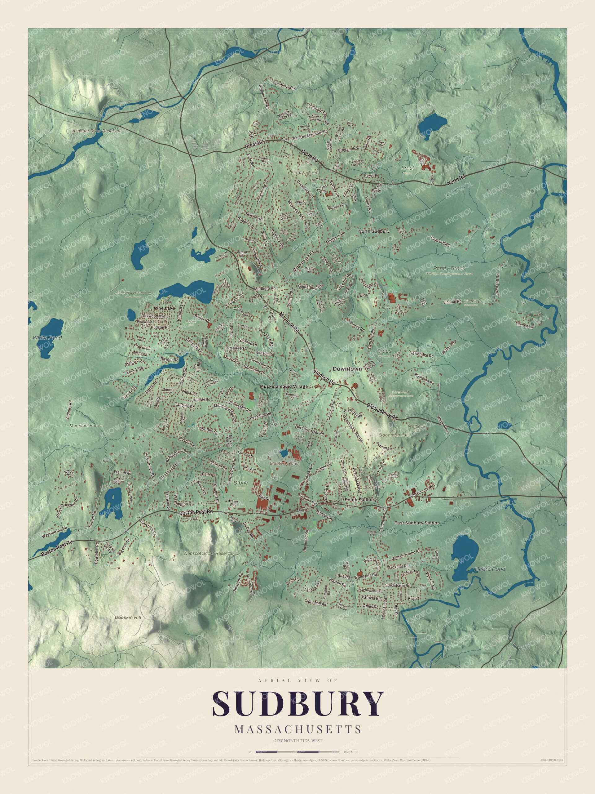 Protected watermarked complete map of Sudbury, Massachusetts