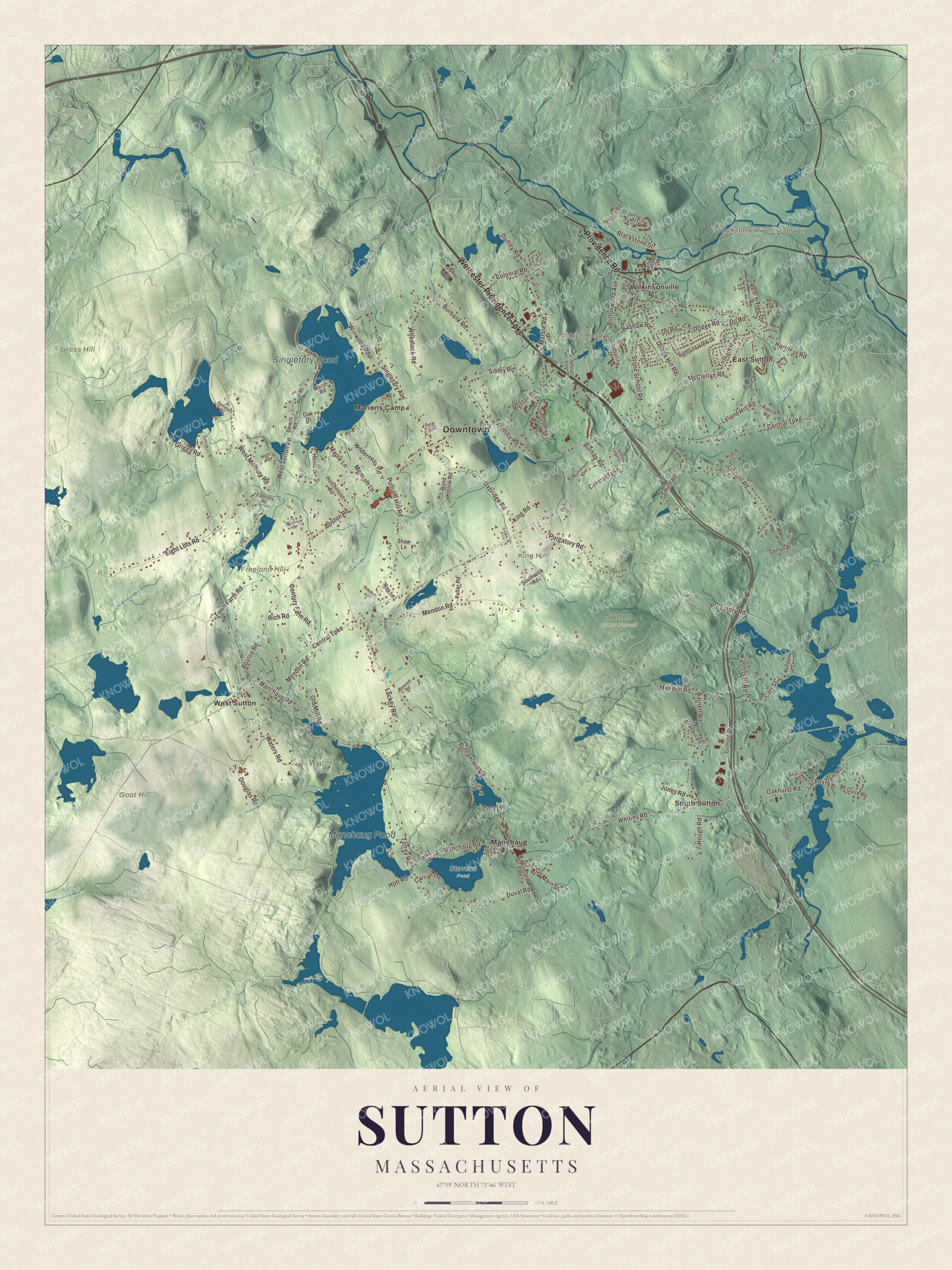 Protected watermarked complete map of Sutton, Massachusetts