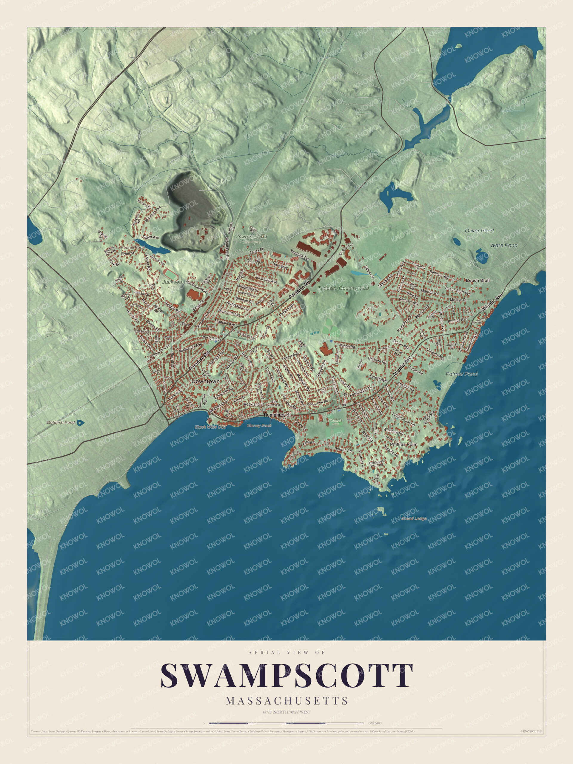 Protected watermarked complete map of Swampscott, Massachusetts