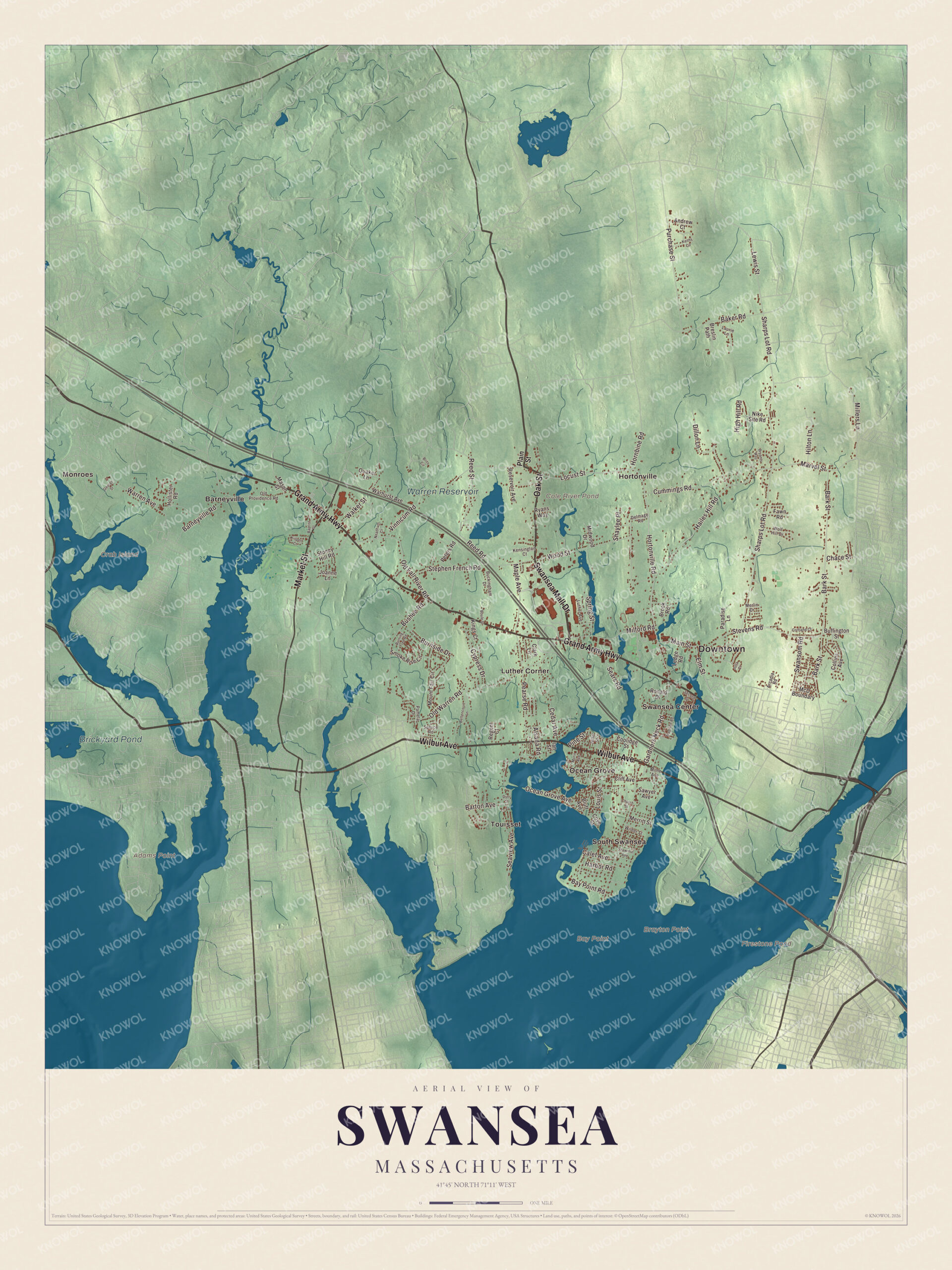 Protected watermarked complete map of Swansea, Massachusetts