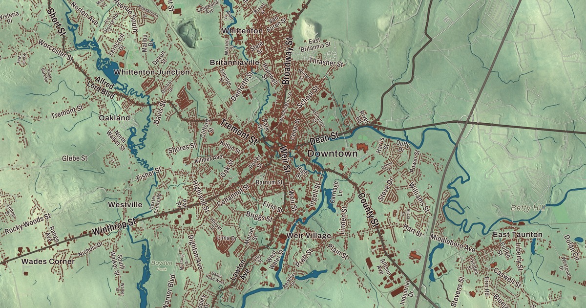 Beautifully Detailed Map of Taunton, Massachusetts