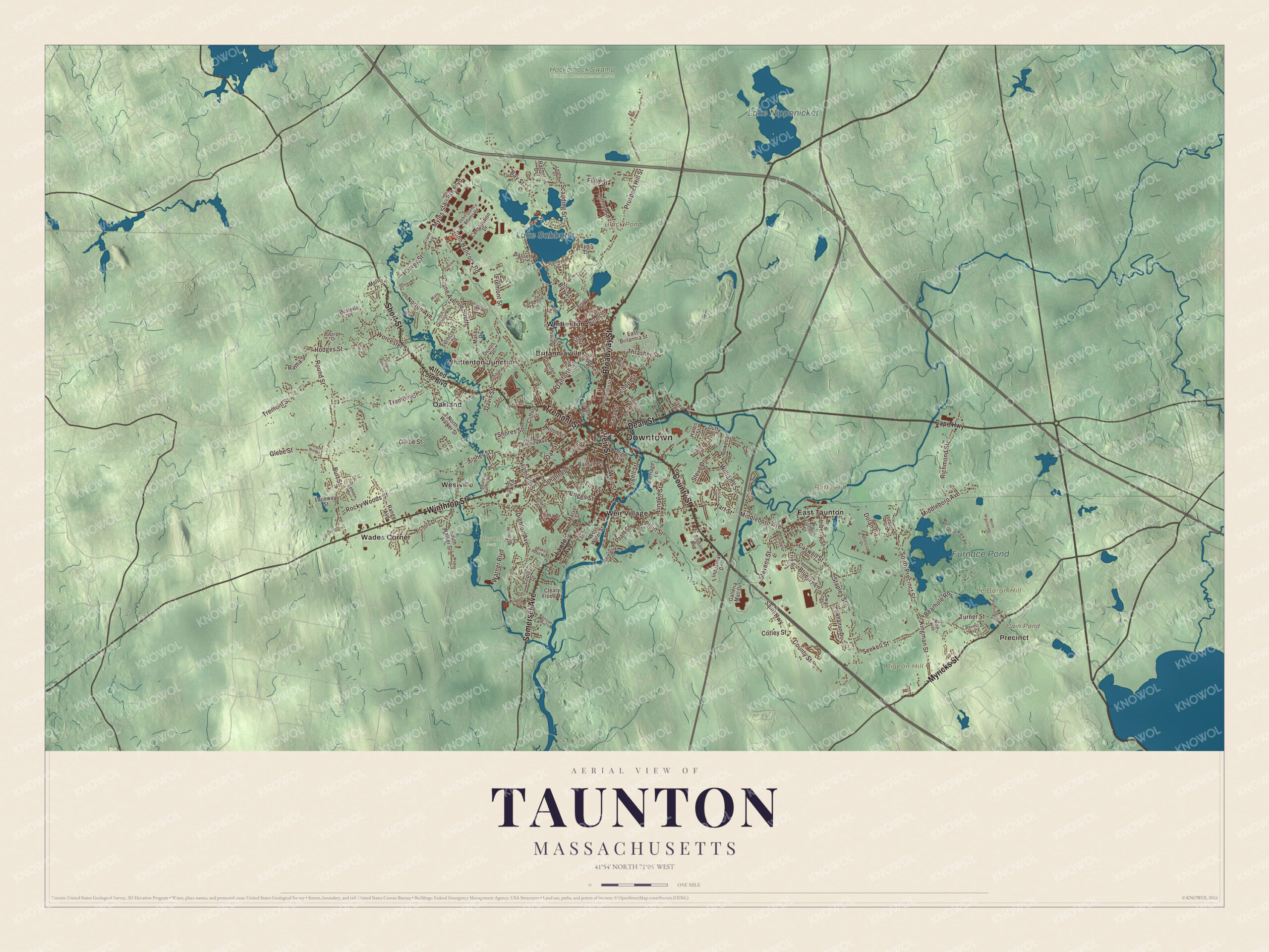 Protected watermarked complete map of Taunton, Massachusetts