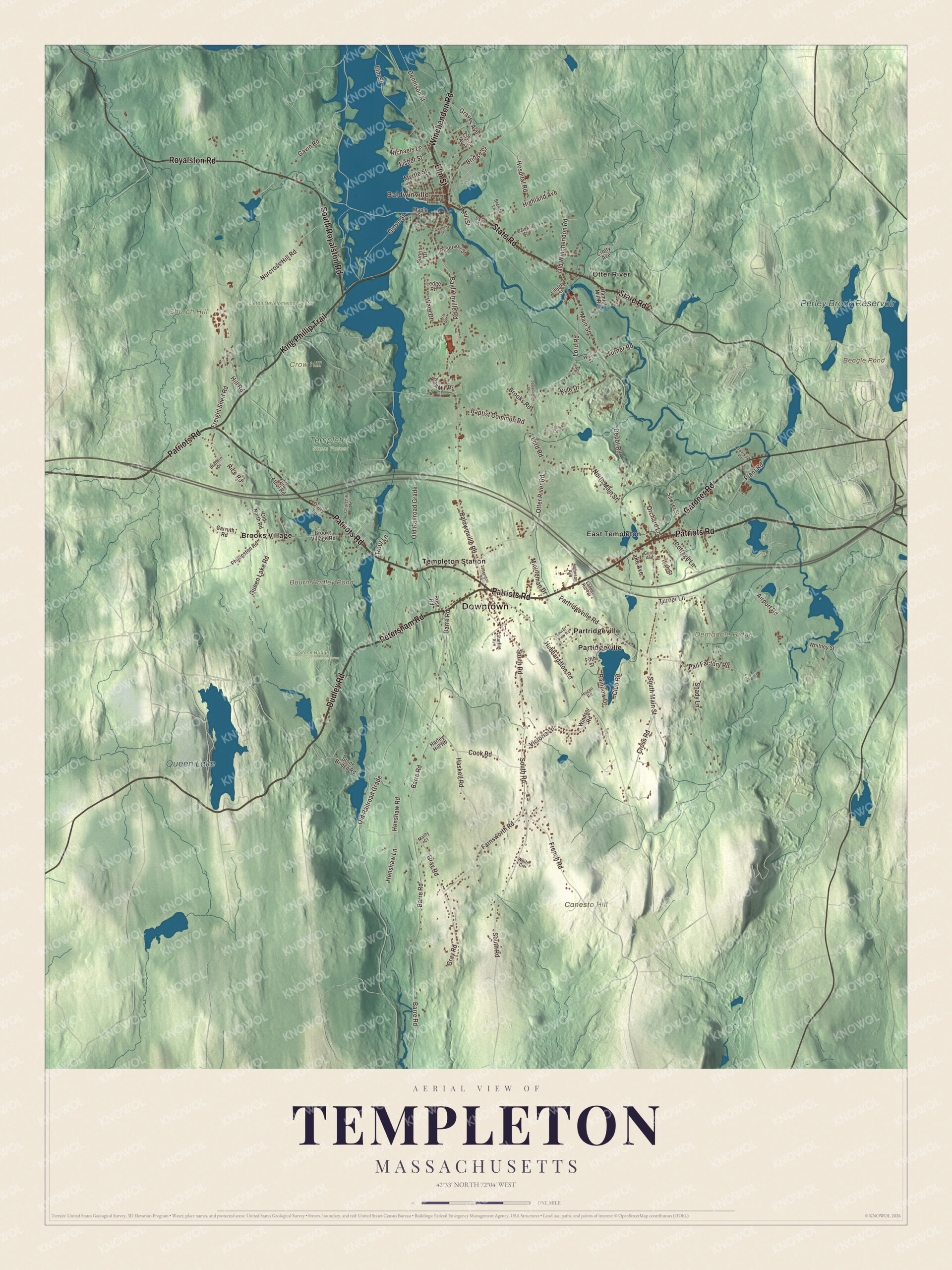 Protected watermarked complete map of Templeton, Massachusetts