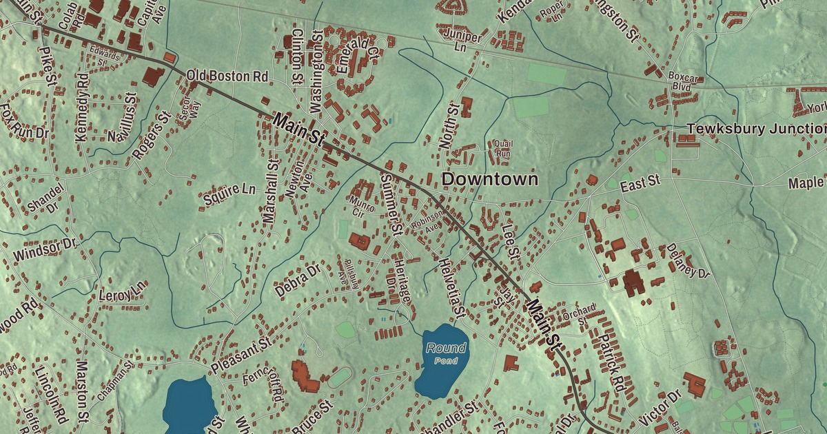 Beautifully Detailed Map of Tewksbury, Massachusetts