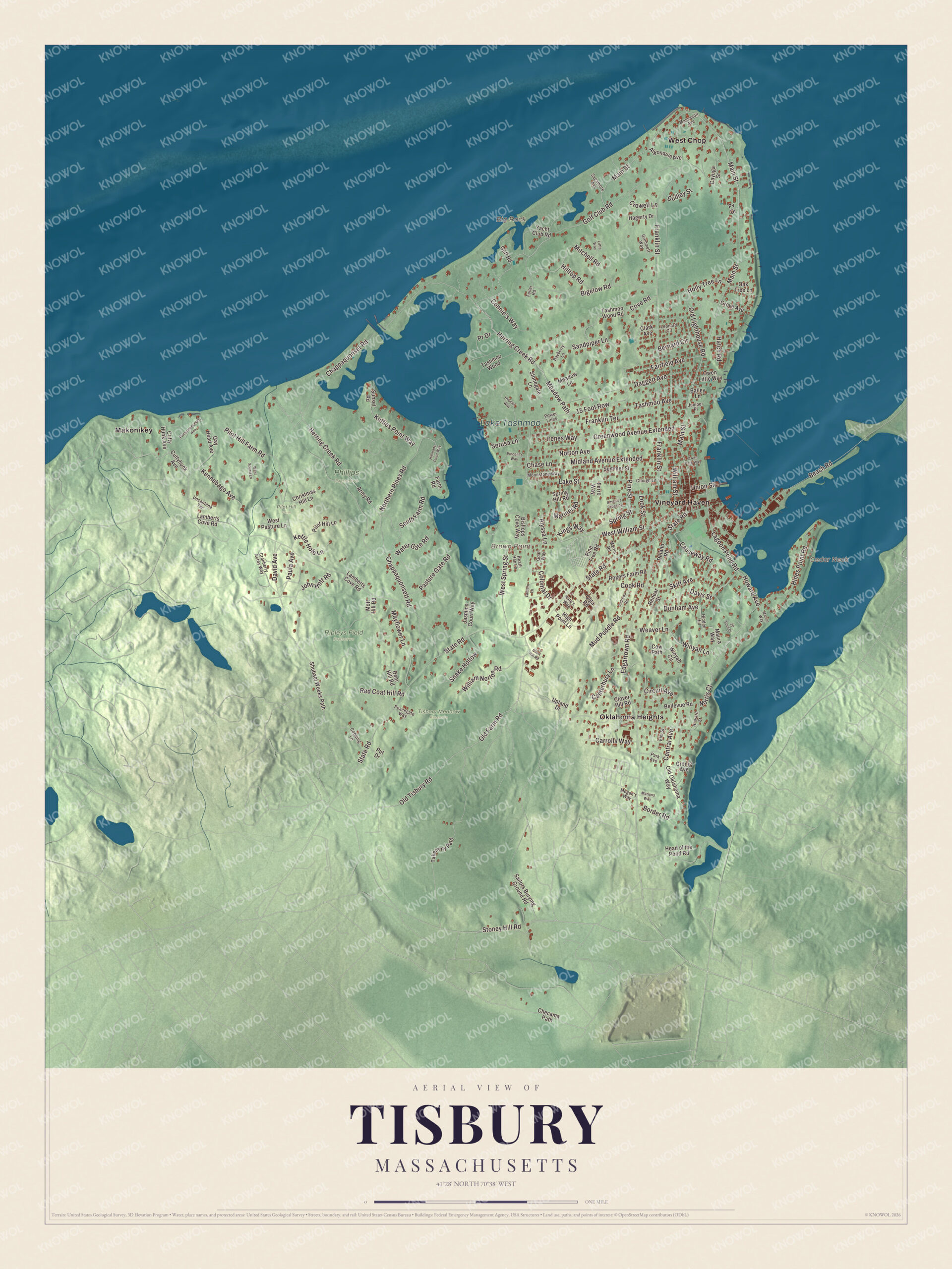 Protected watermarked complete map of Tisbury, Massachusetts