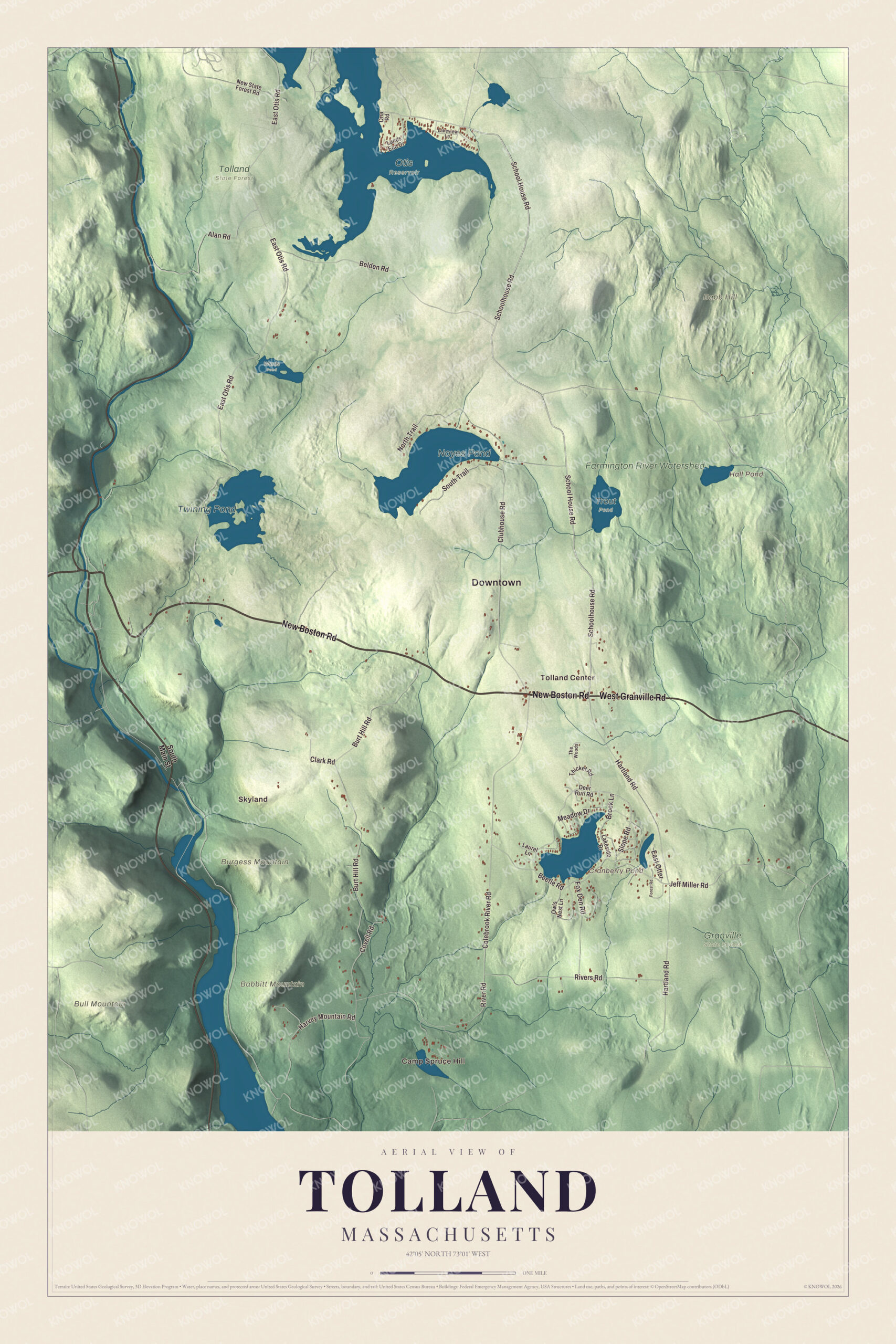 Protected watermarked complete map of Tolland, Massachusetts