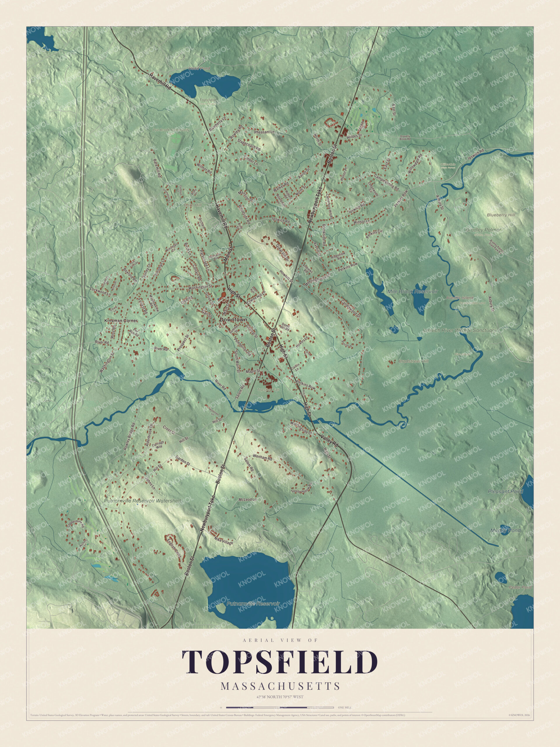 Protected watermarked complete map of Topsfield, Massachusetts