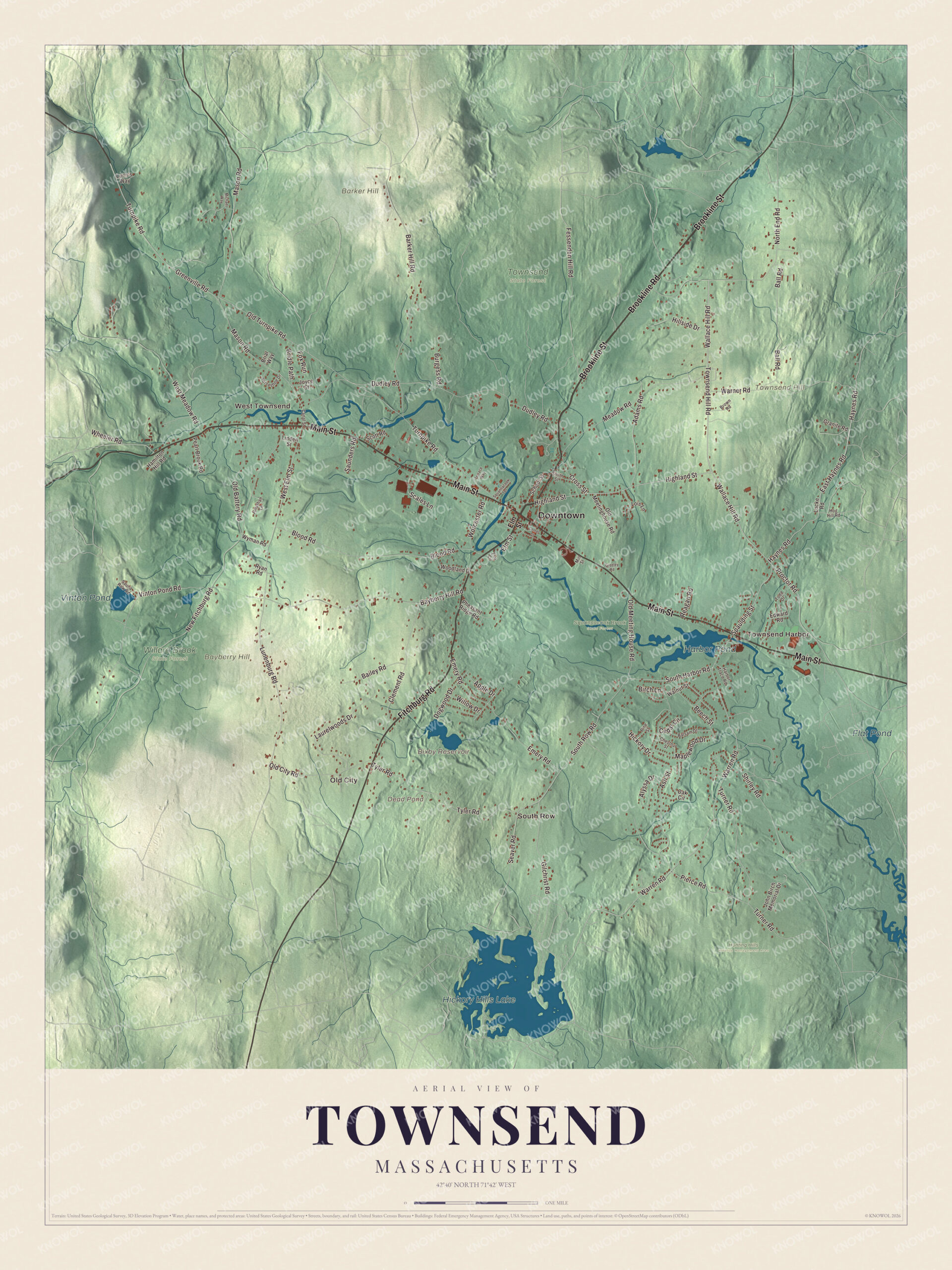 Protected watermarked complete map of Townsend, Massachusetts