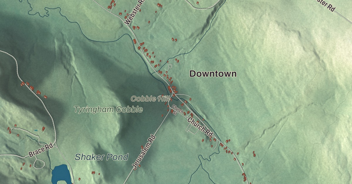 Beautifully Detailed Map of Tyringham, Massachusetts