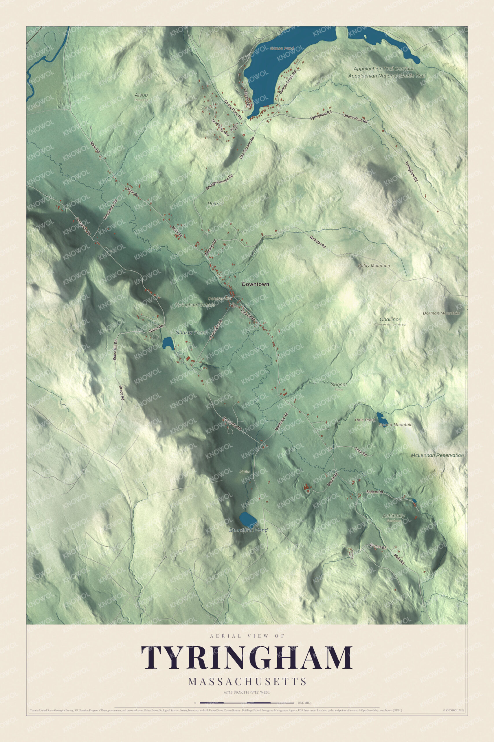 Protected watermarked complete map of Tyringham, Massachusetts