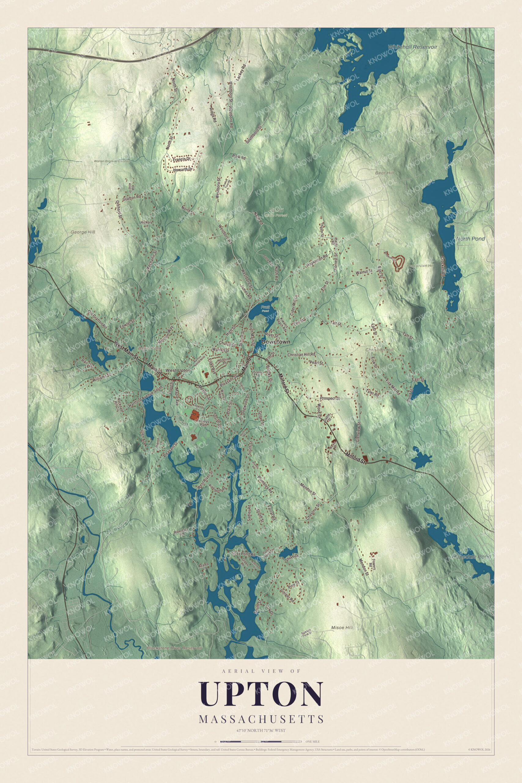 Protected watermarked complete map of Upton, Massachusetts