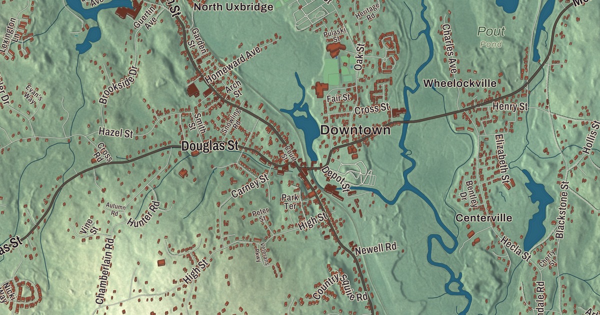 Beautifully Detailed Map of Uxbridge, Massachusetts