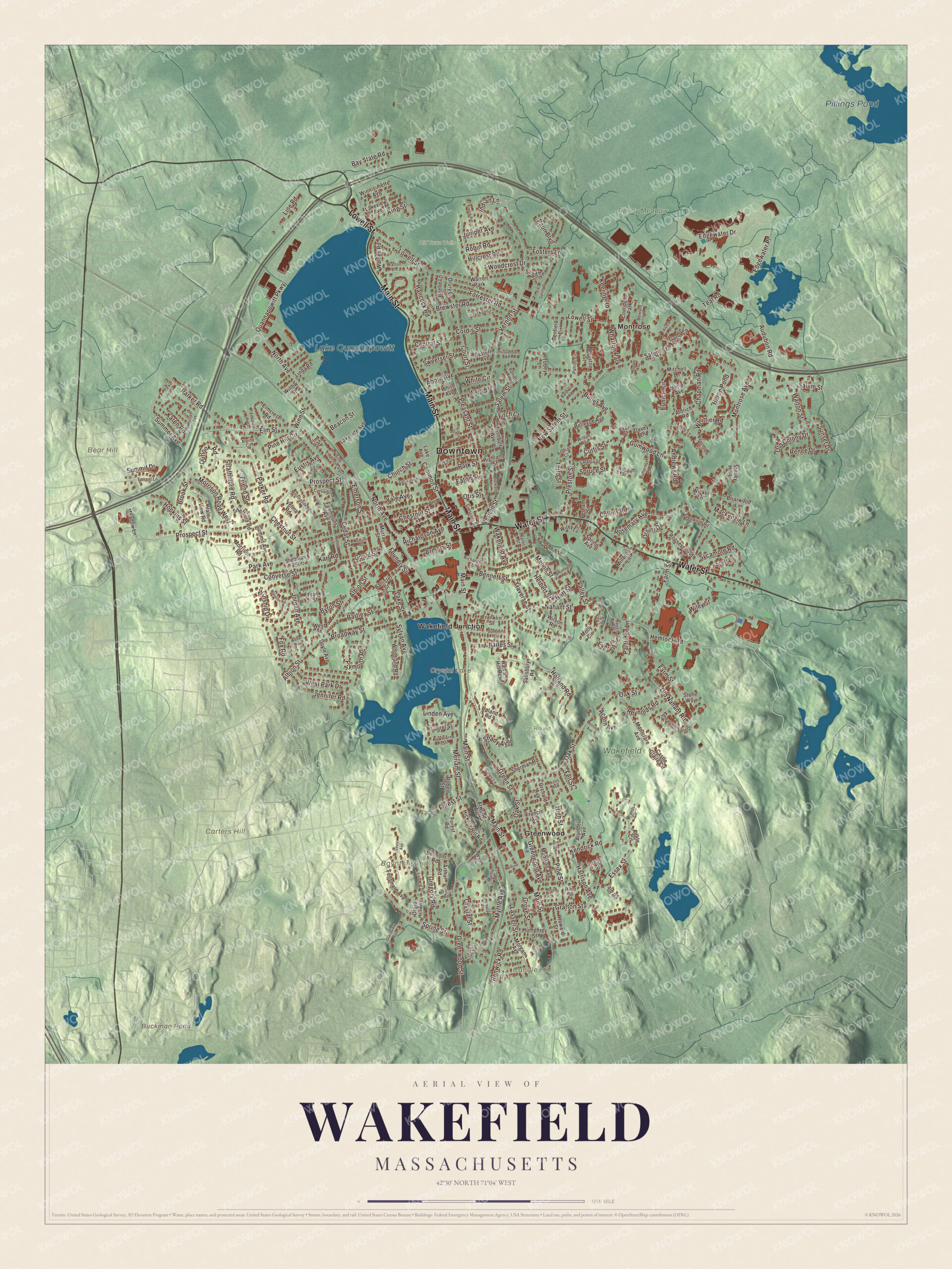 Protected watermarked complete map of Wakefield, Massachusetts