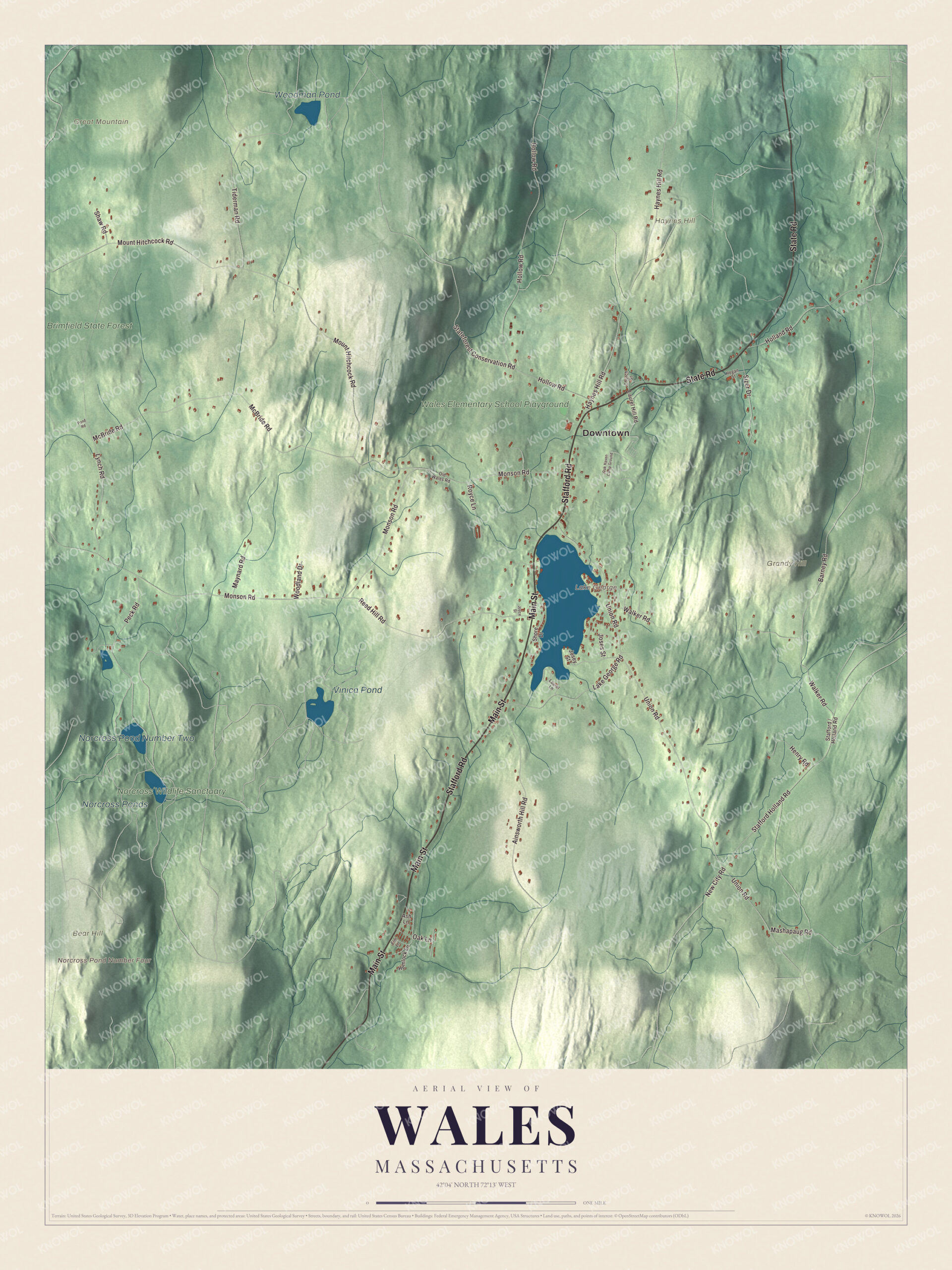 Protected watermarked complete map of Wales, Massachusetts