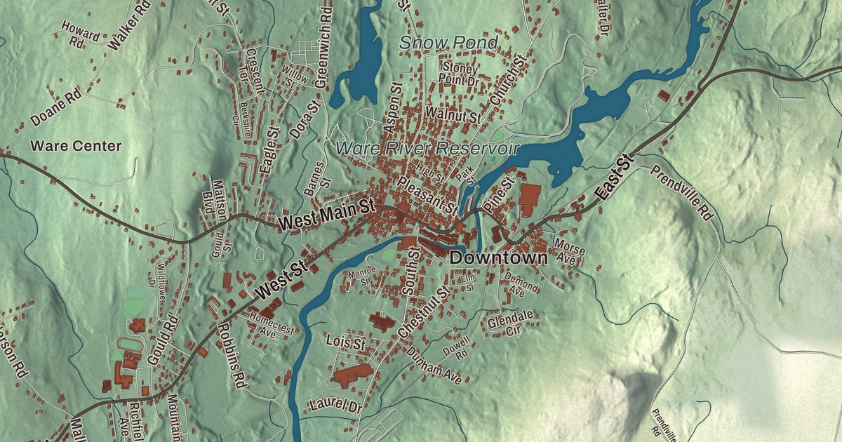 Beautifully Detailed Map of Ware, Massachusetts