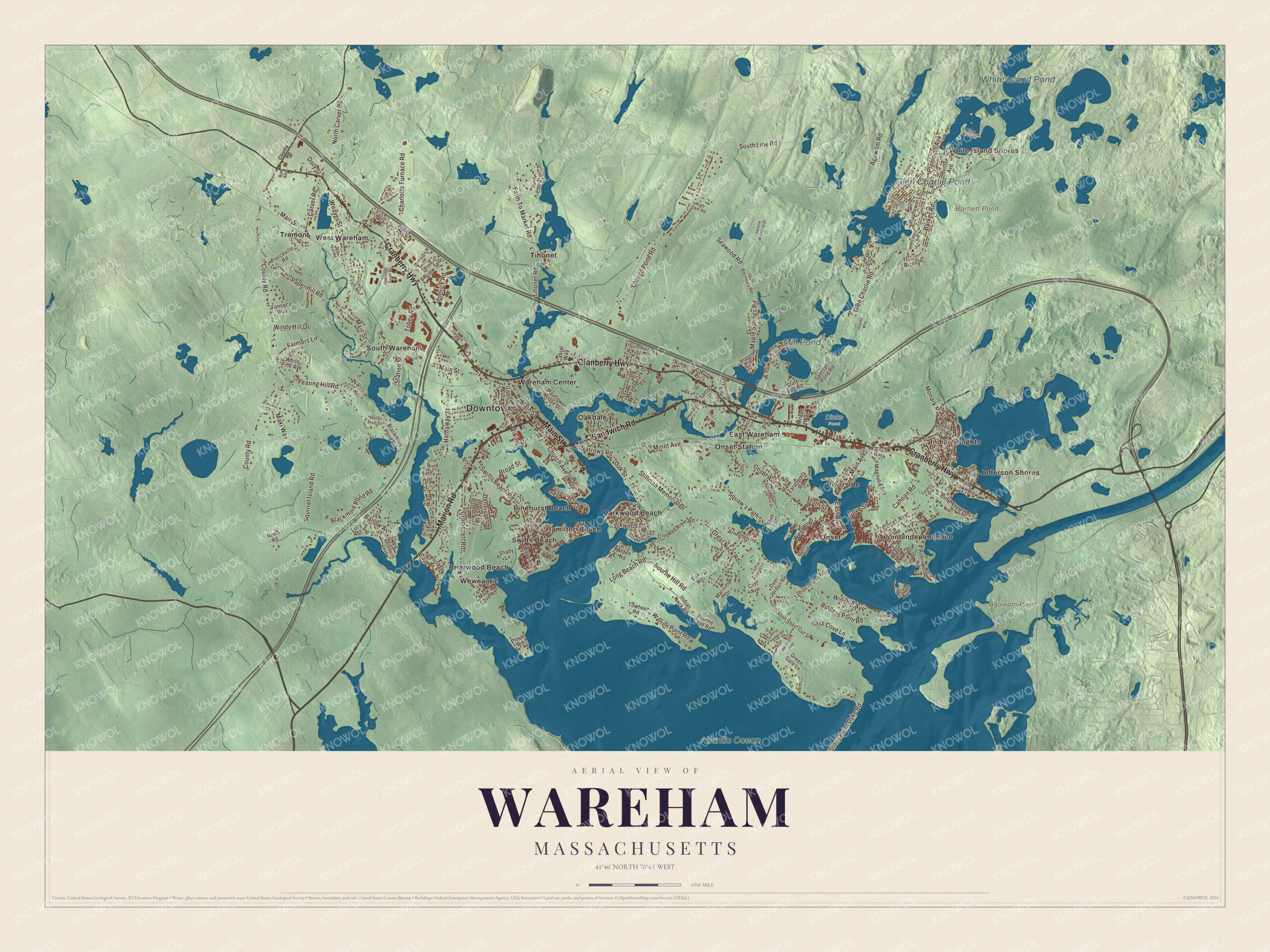 Protected watermarked complete map of Wareham, Massachusetts