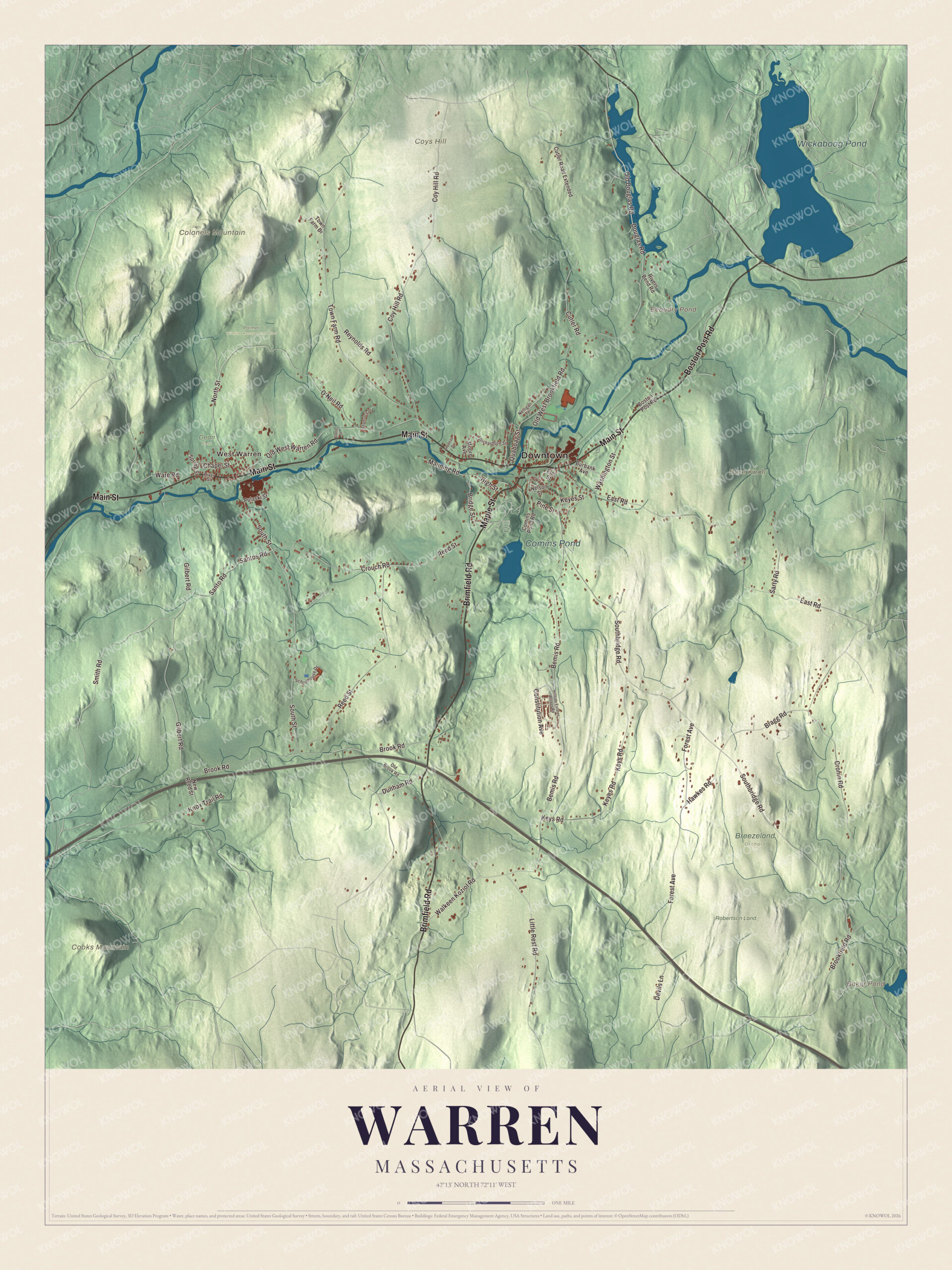 Protected watermarked complete map of Warren, Massachusetts