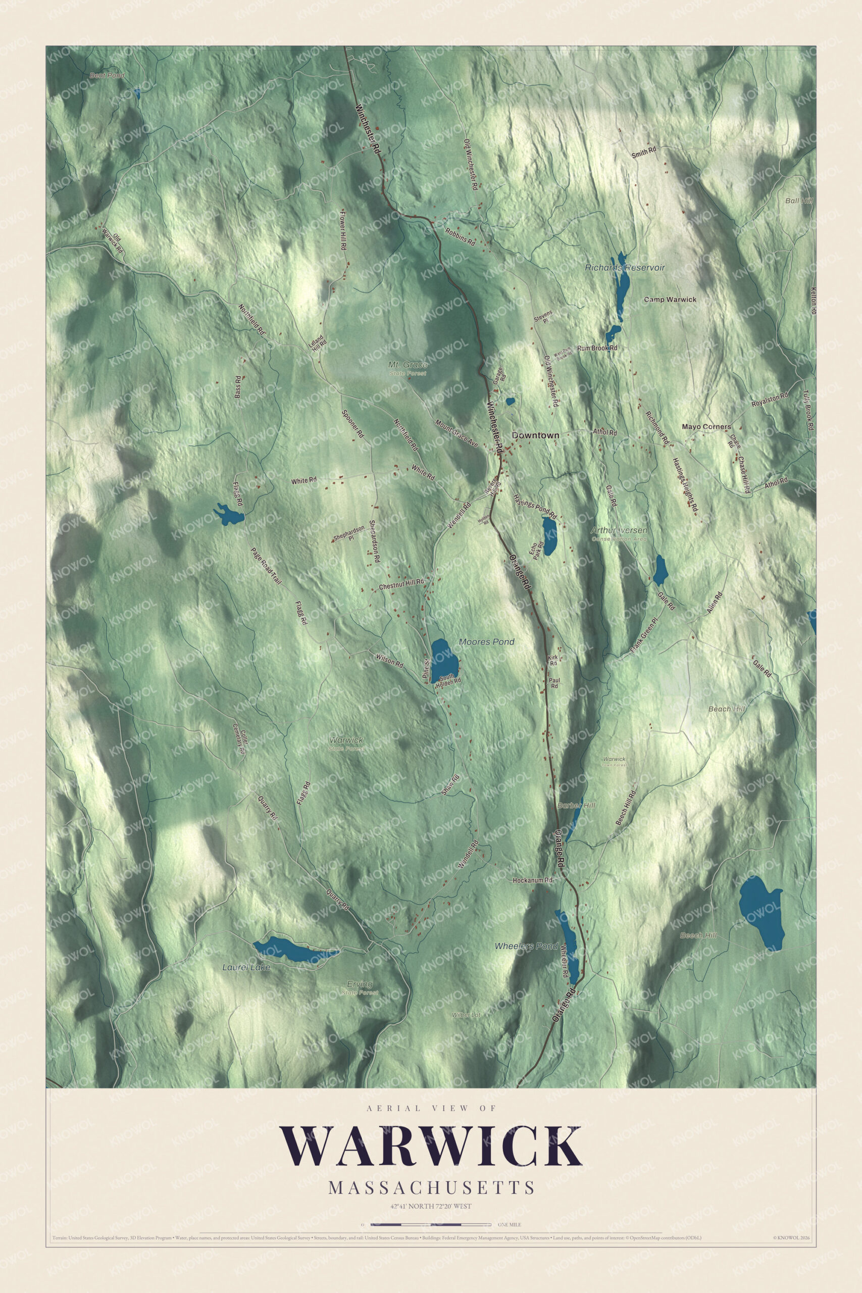 Protected watermarked complete map of Warwick, Massachusetts