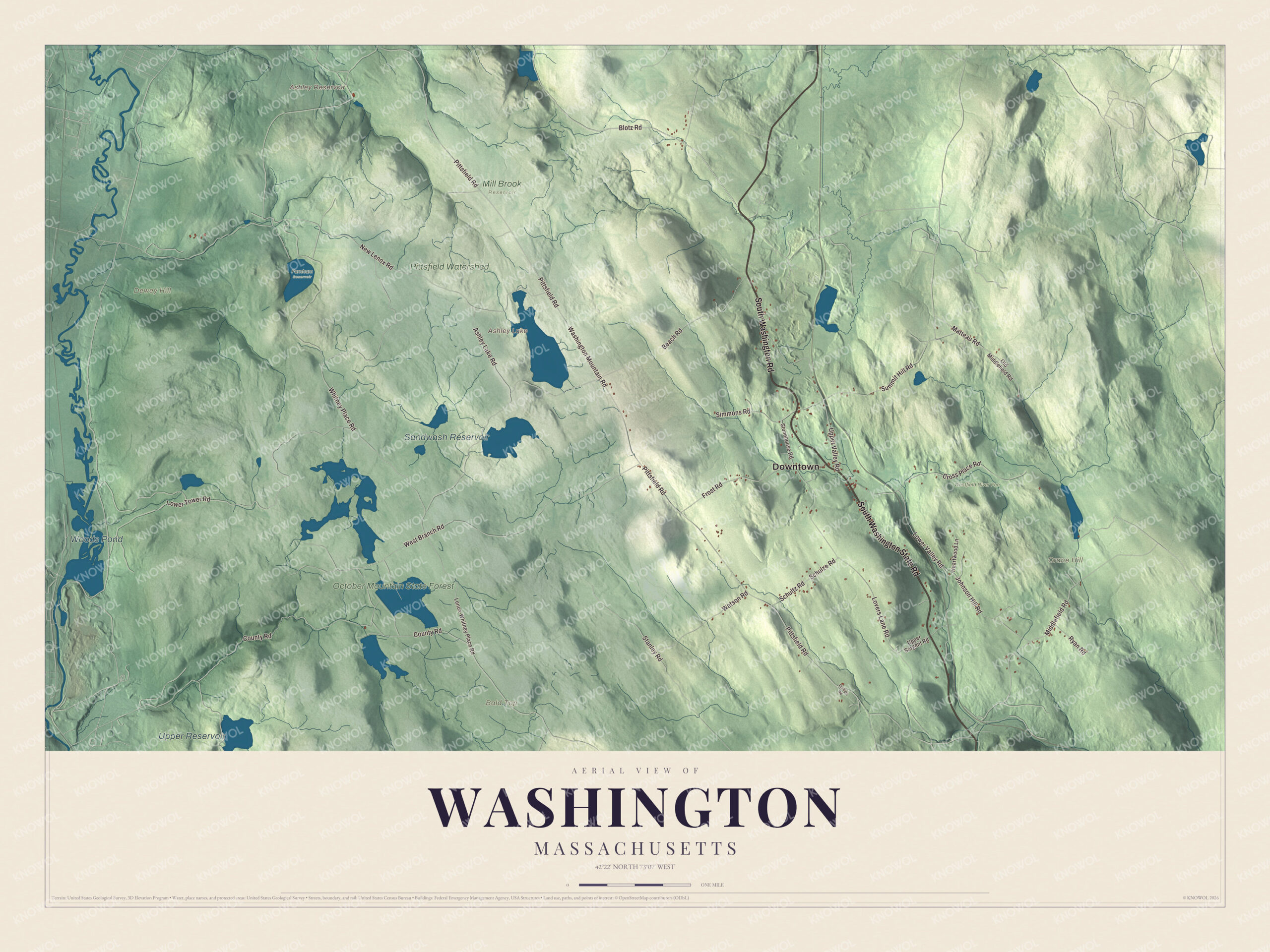 Protected watermarked complete map of Washington, Massachusetts