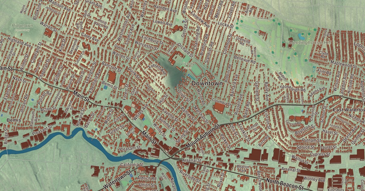 Beautifully Detailed Map of Watertown, Massachusetts